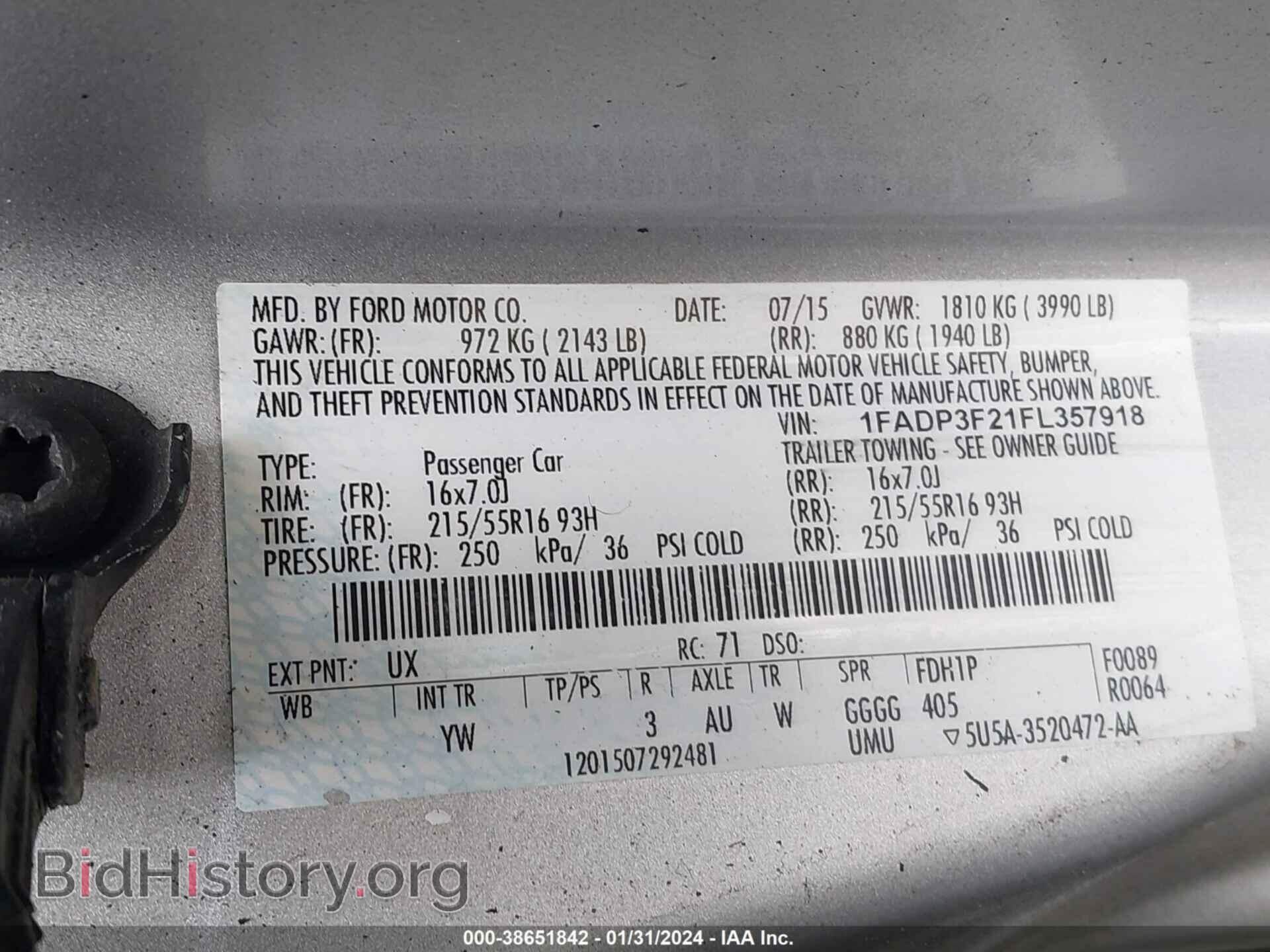 2015 FORD FOCUS - VIN: 1FADP3F21FL357918 - Фото 9