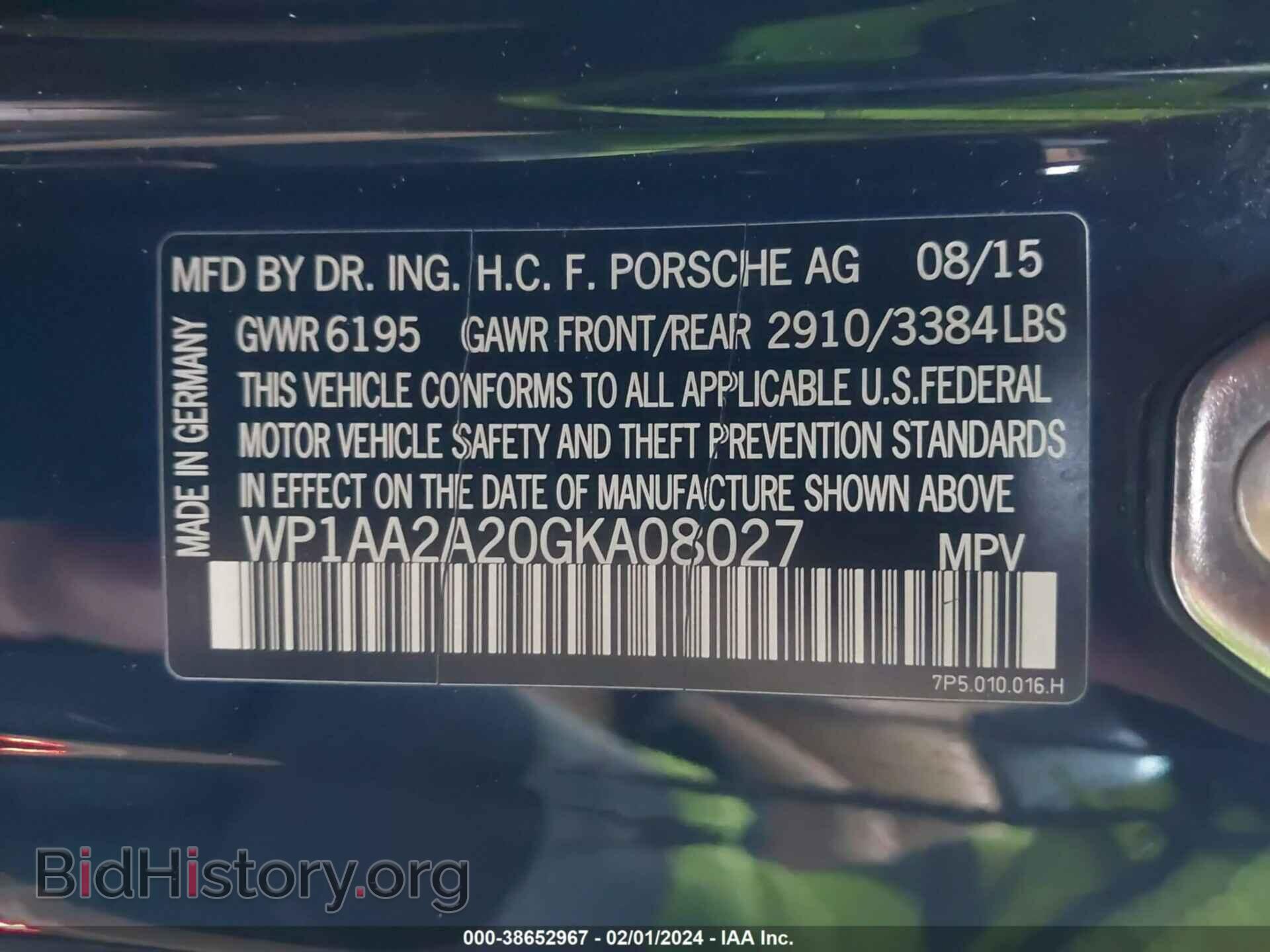 2016 PORSCHE CAYENNE - VIN: WP1AA2A20GKA08027 - Фото 9