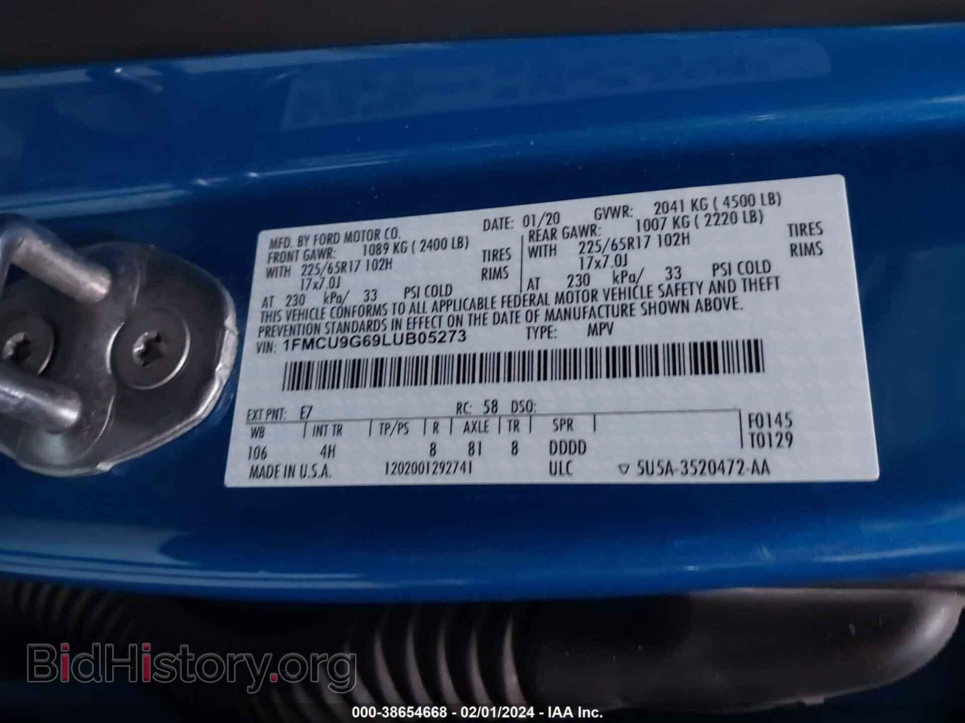 2020 FORD ESCAPE - VIN: 1FMCU9G69LUB05273 - Фото 9