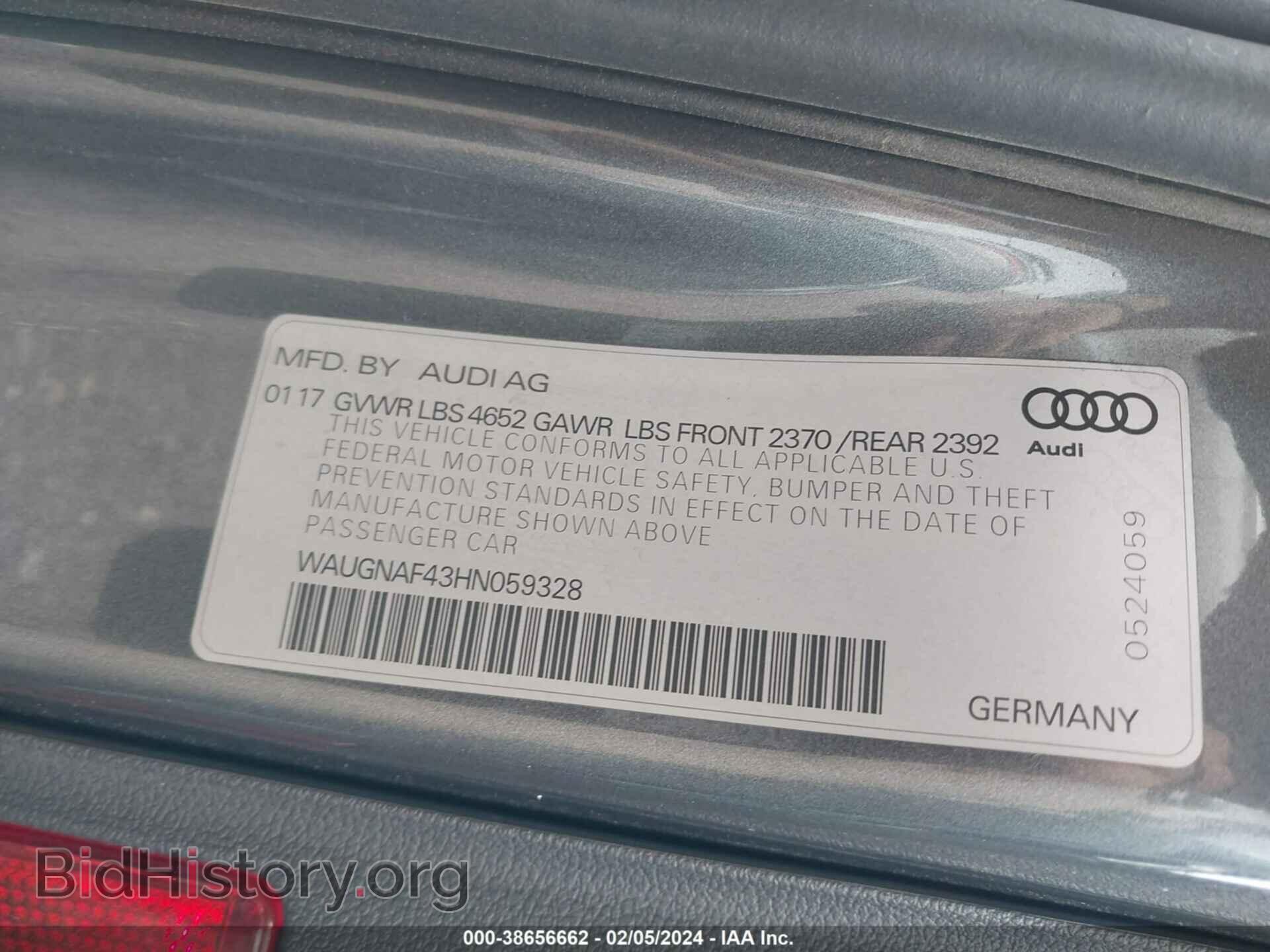 2017 AUDI A4 - VIN: WAUGNAF43HN059328 - Фото 9
