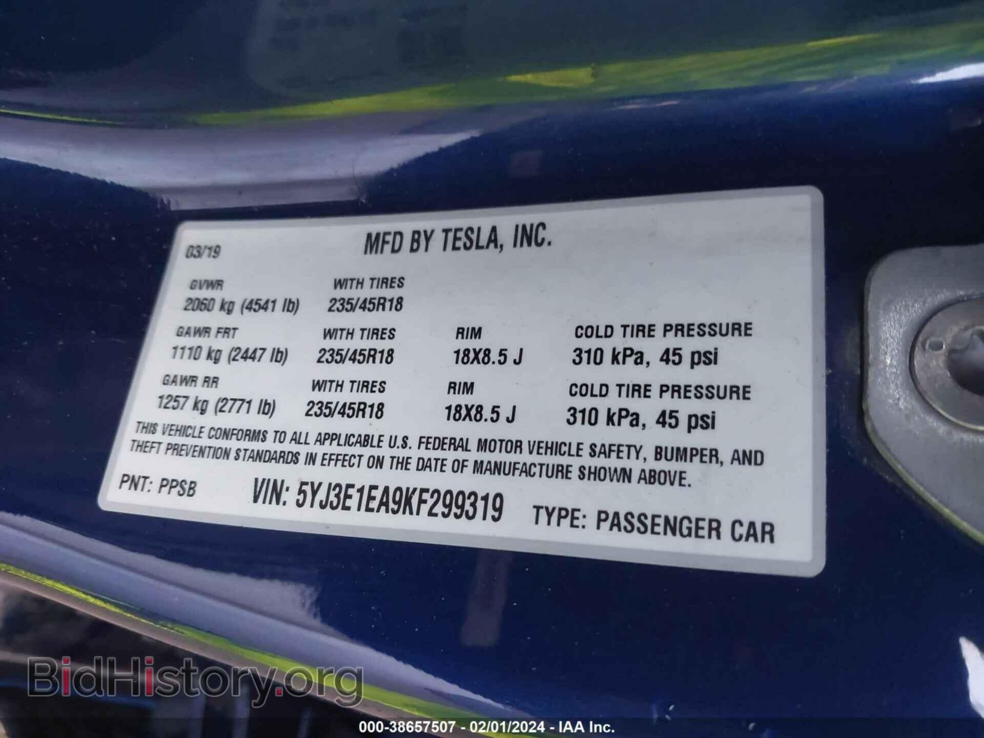 2019 TESLA MODEL 3 - VIN: 5YJ3E1EA9KF299319 - Photo 9