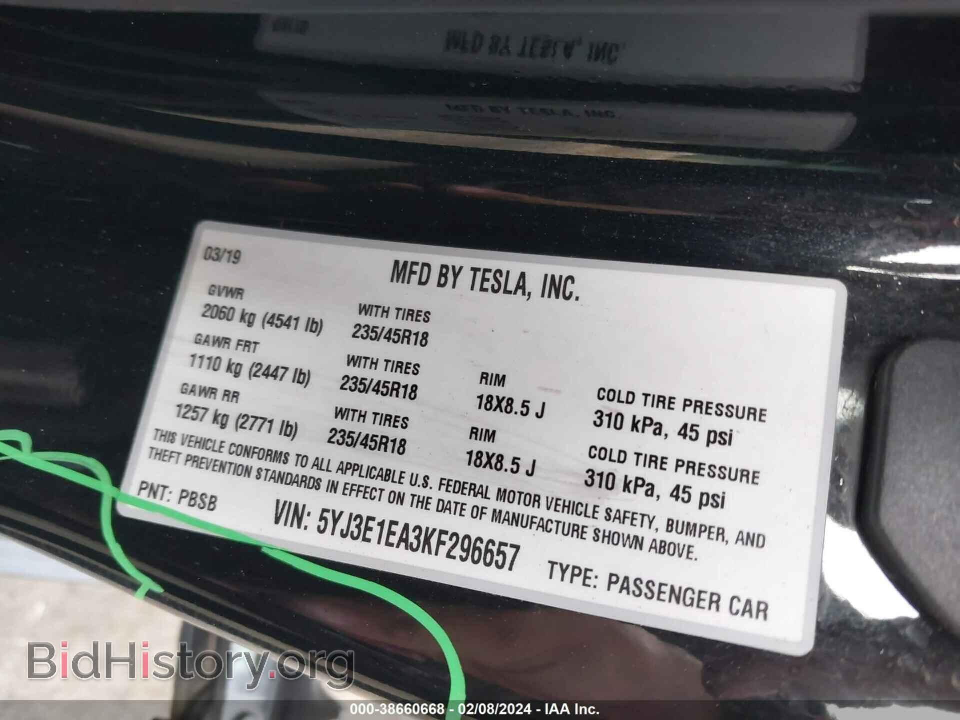 2019 TESLA MODEL 3 - VIN: 5YJ3E1EA3KF296657 - Фото 9