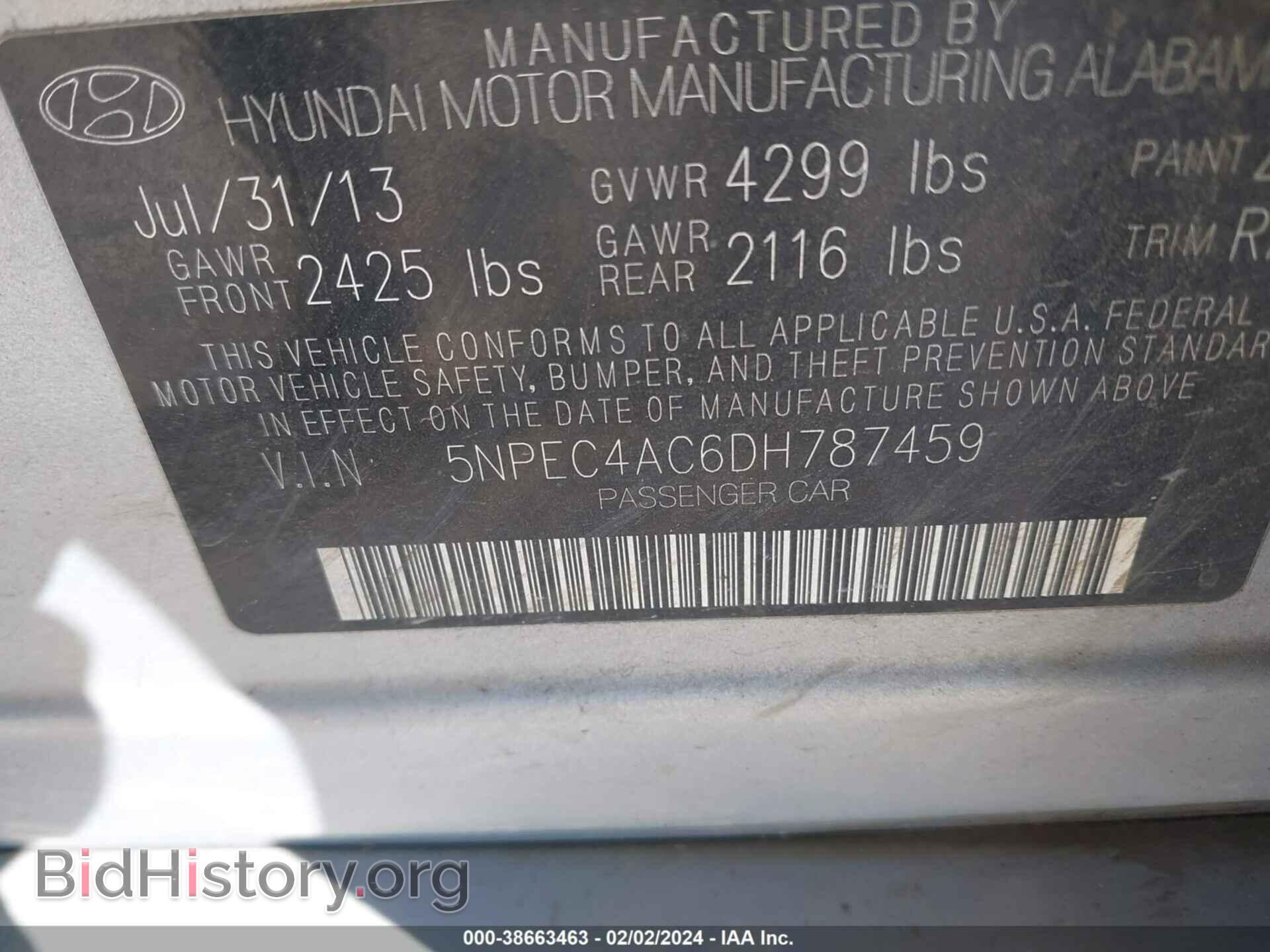 2013 HYUNDAI SONATA - VIN: 5NPEC4AC6DH787459 - Фото 9