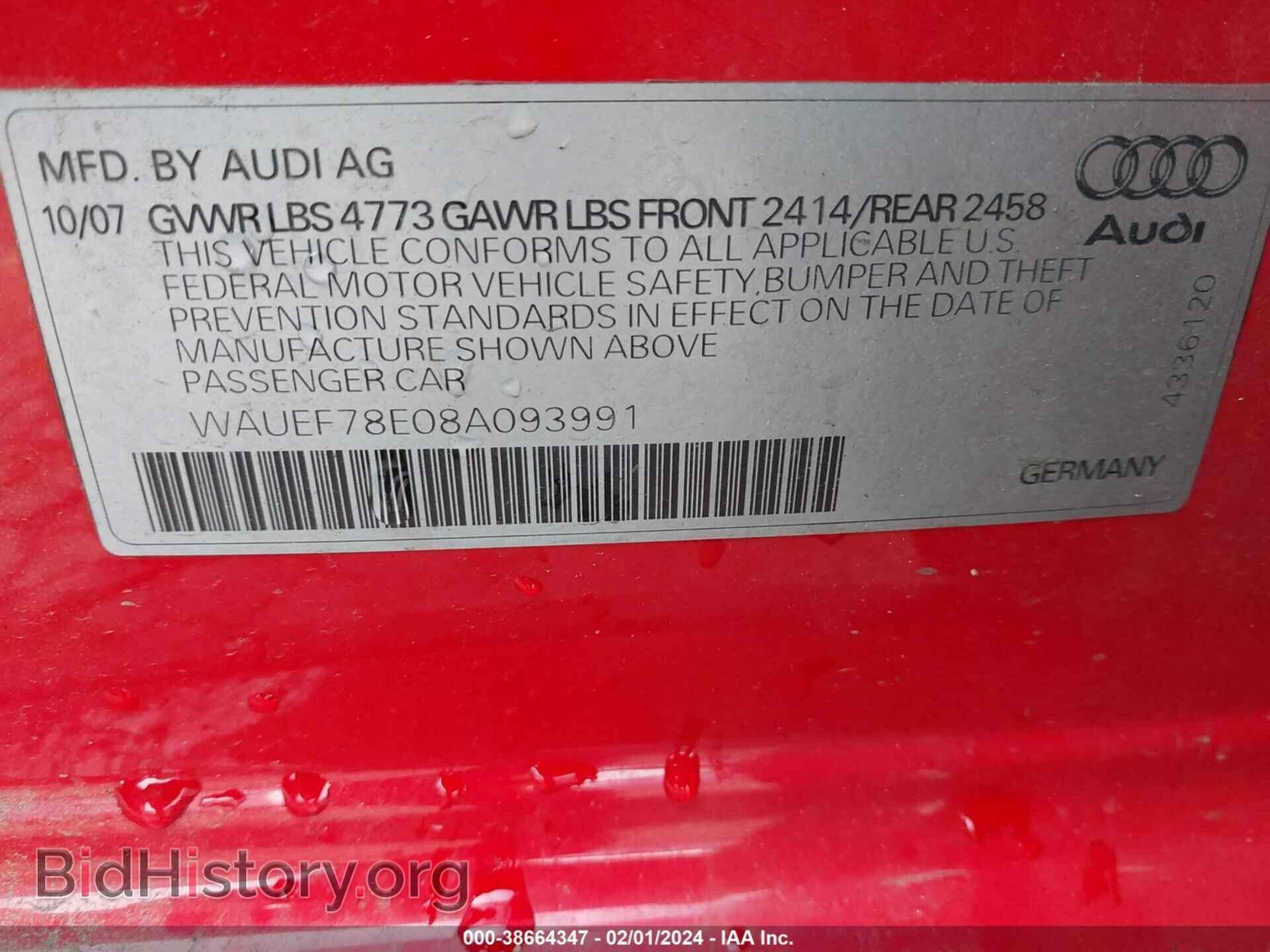 2008 AUDI A4 - VIN: WAUEF78E08A093991 - Фото 9