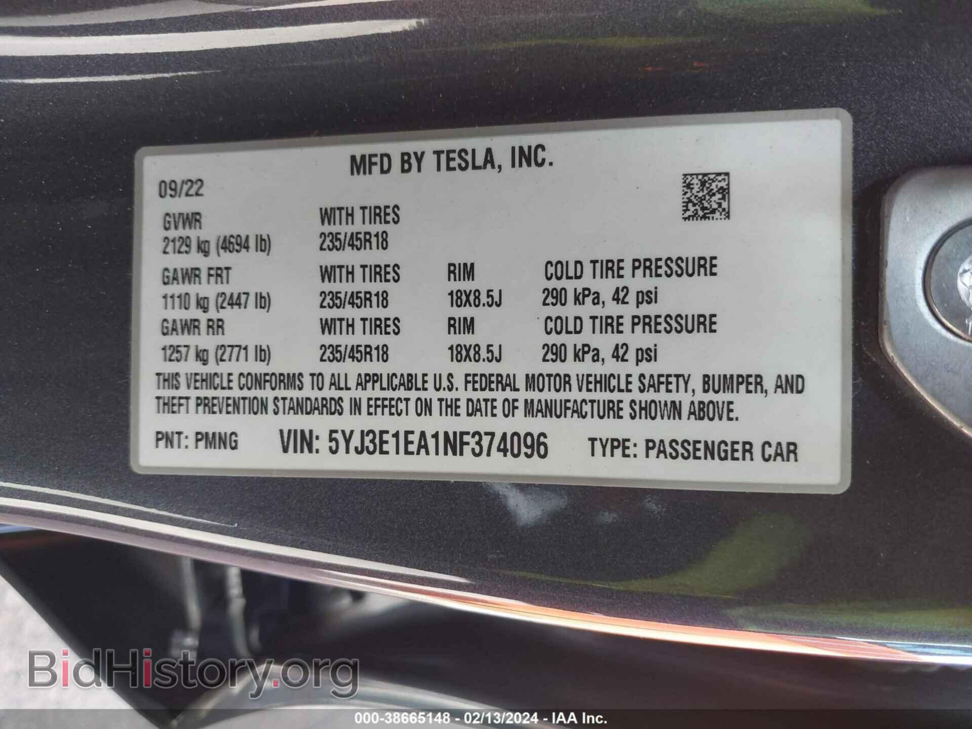 2022 TESLA MODEL 3 - VIN: 5YJ3E1EA1NF374096 - Фото 8