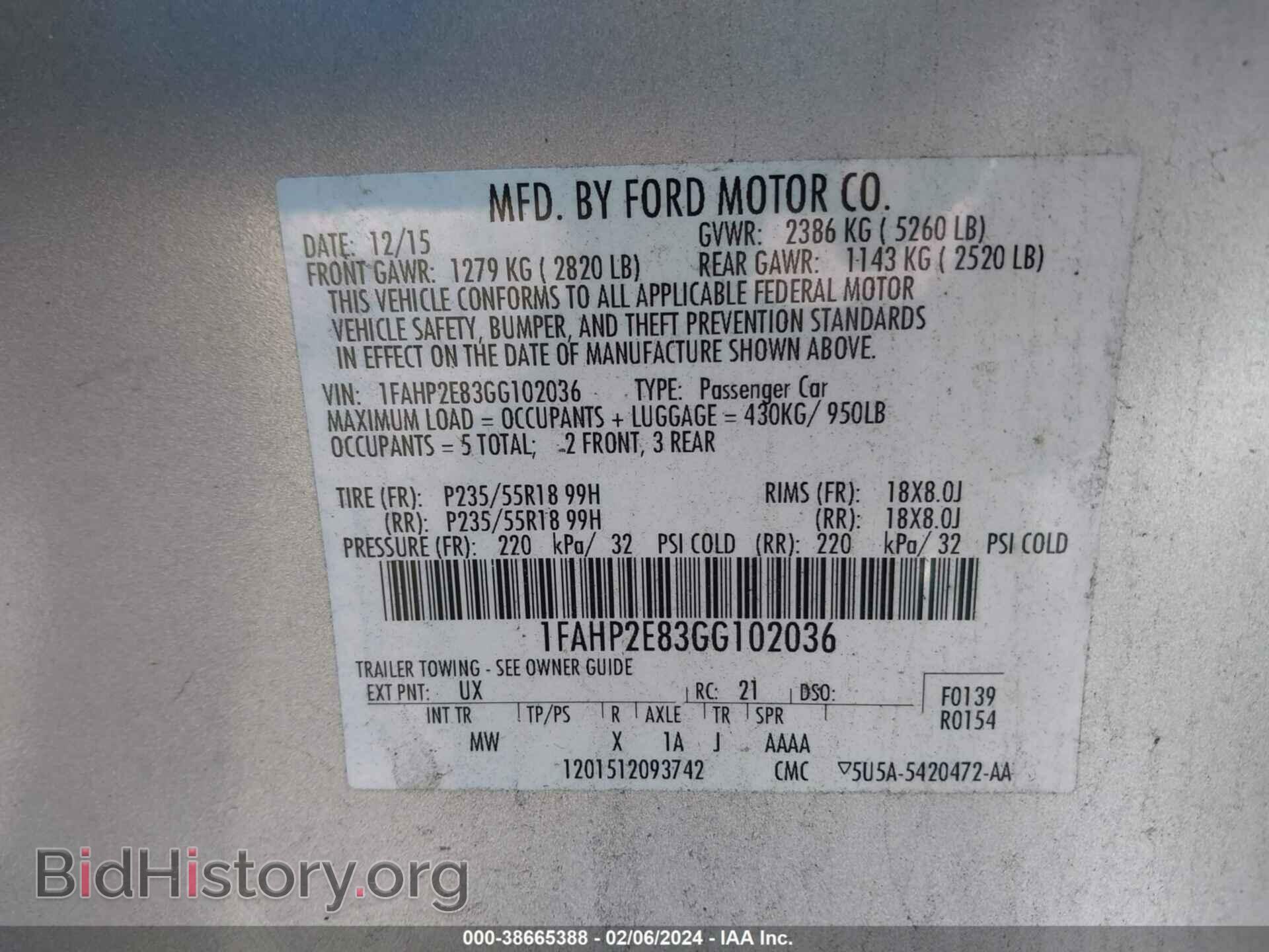 2016 FORD TAURUS - VIN: 1FAHP2E83GG102036 - Фото 9
