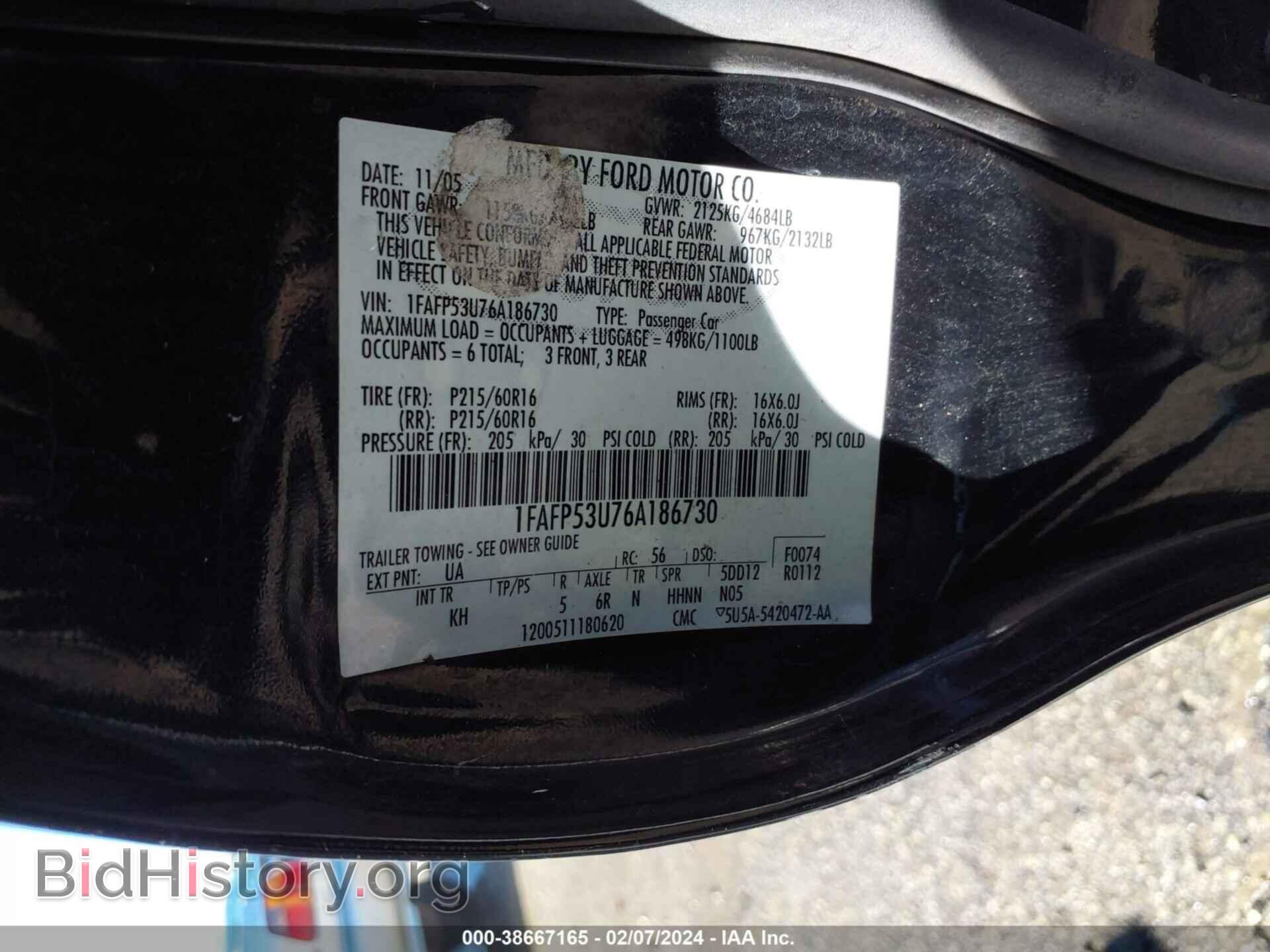 2006 FORD TAURUS - VIN: 1FAFP53U76A186730 - Фото 9