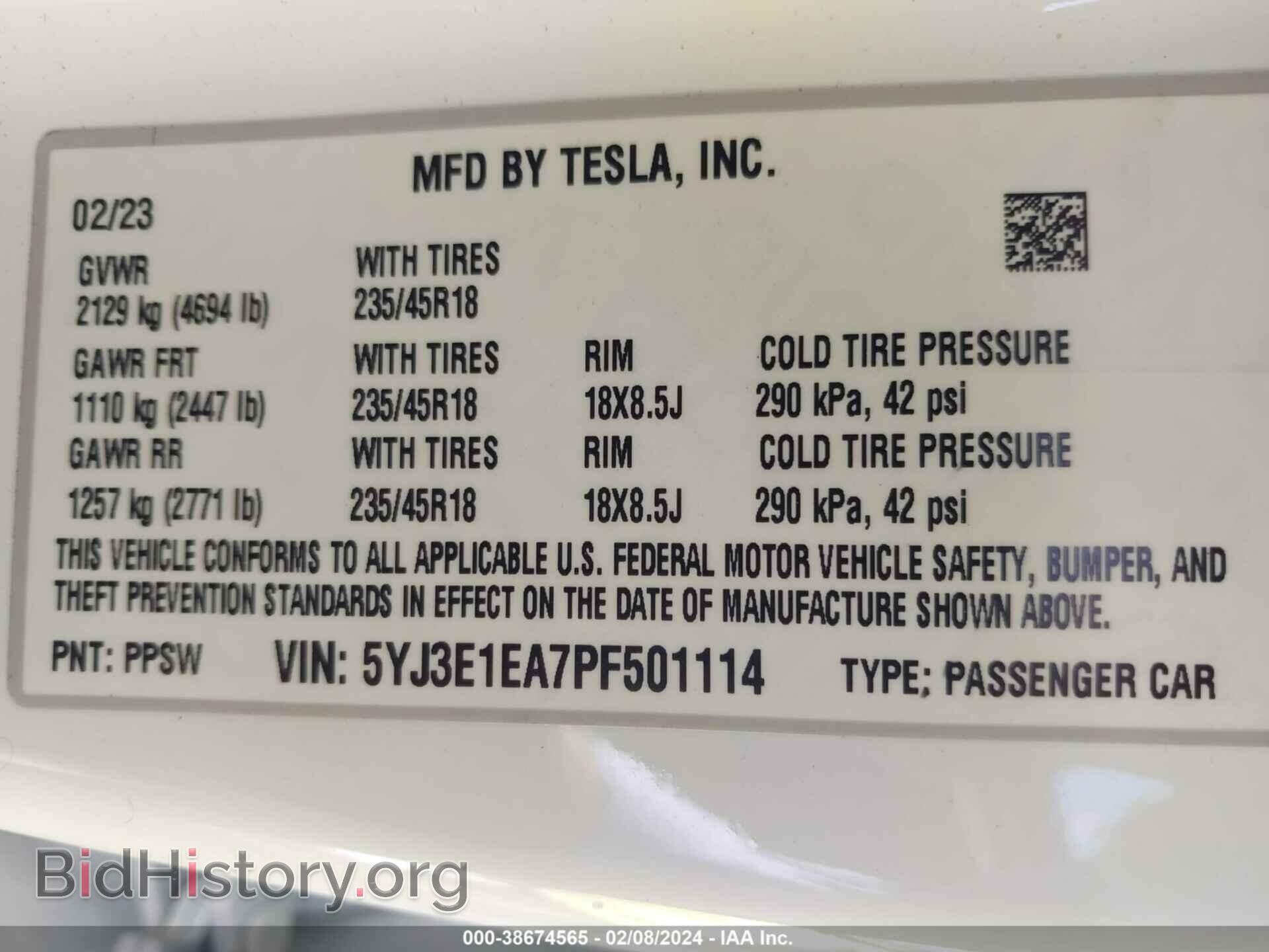 2023 TESLA MODEL 3 - VIN: 5YJ3E1EA7PF501114 - Фото 9