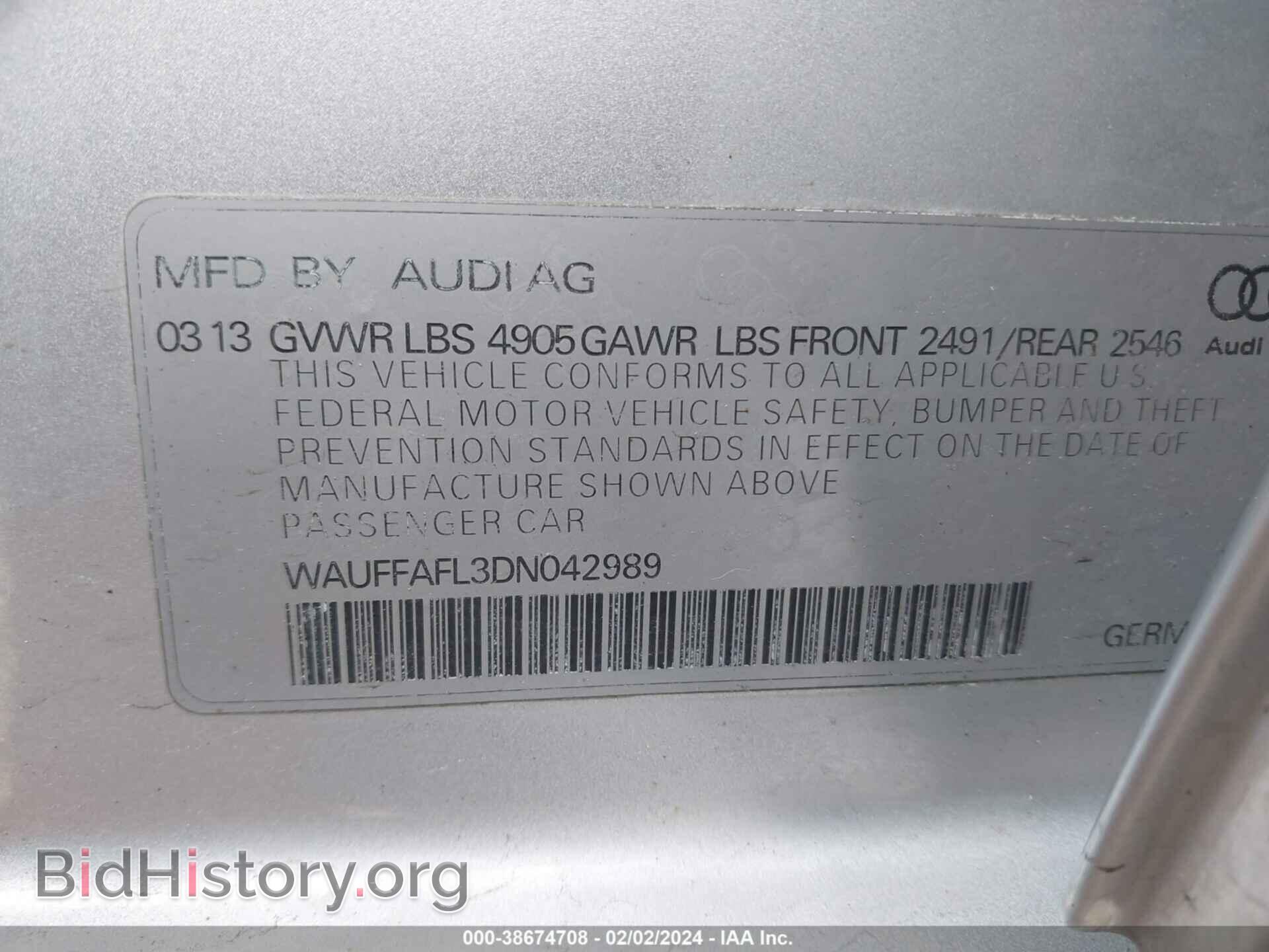2013 AUDI A4 - VIN: WAUFFAFL3DN042989 - Фото 9