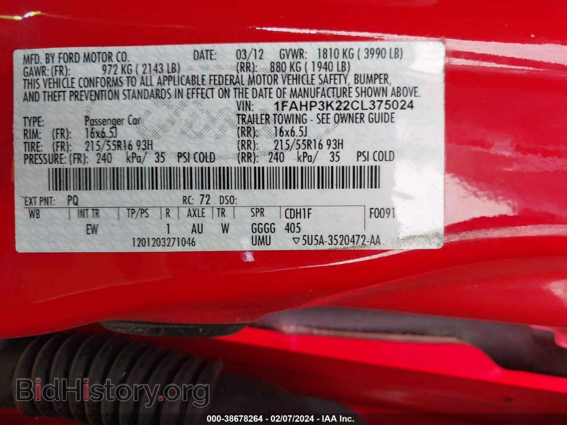 2012 FORD FOCUS - VIN: 1FAHP3K22CL375024 - Фото 9
