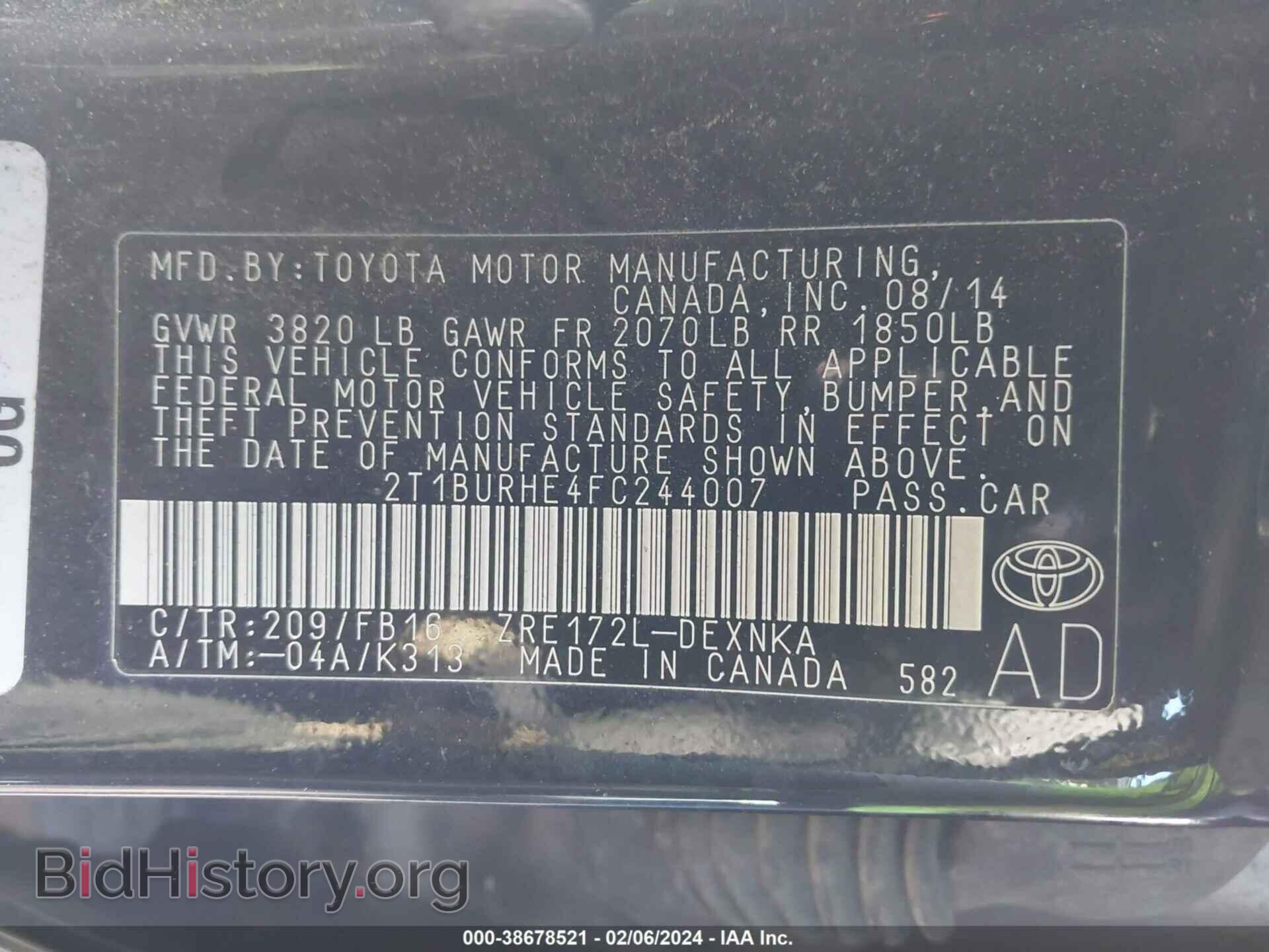 2015 TOYOTA COROLLA - VIN: 2T1BURHE4FC244007 - Фото 9
