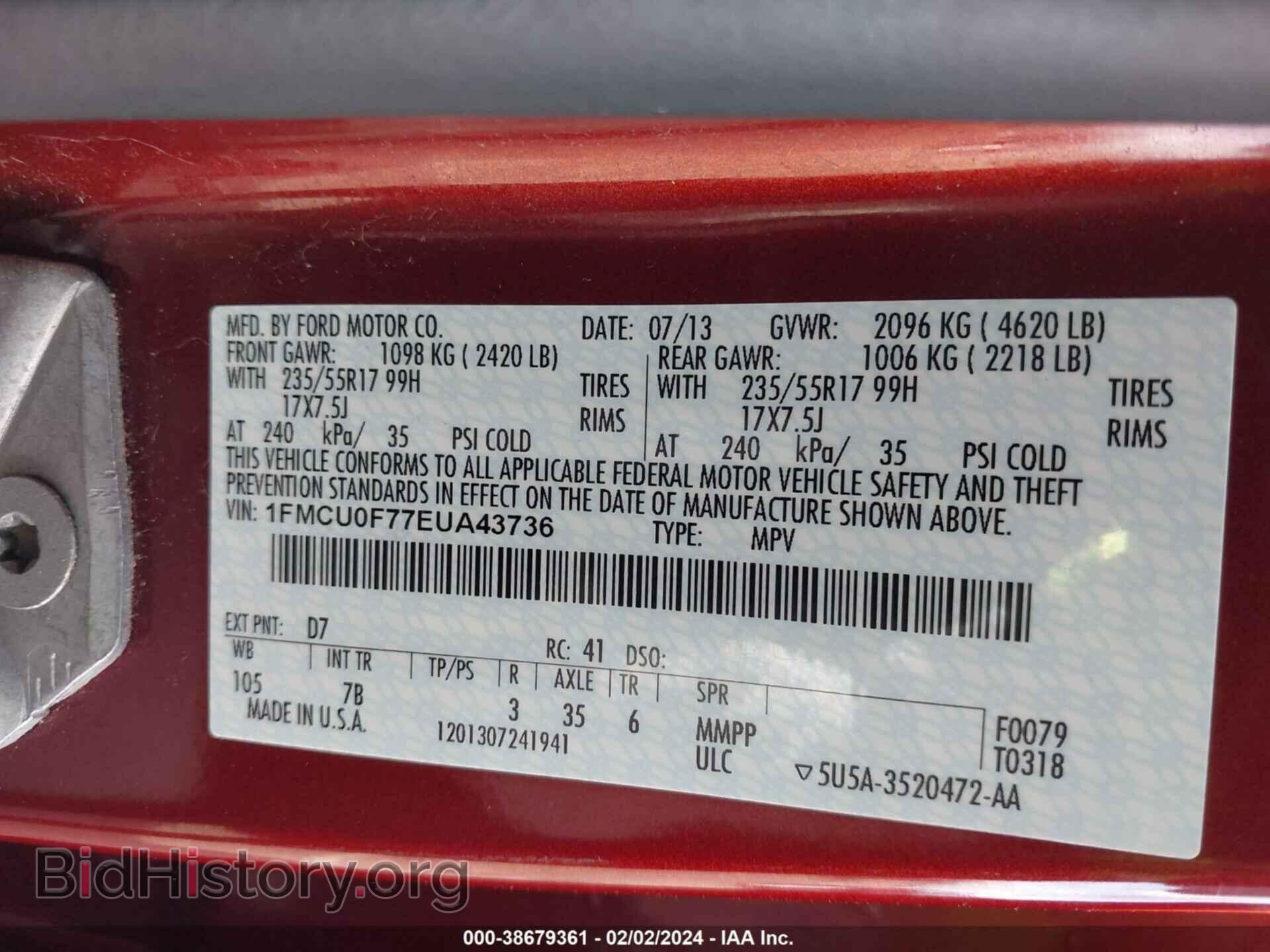 2014 FORD ESCAPE - VIN: 1FMCU0F77EUA43736 - Photo 9