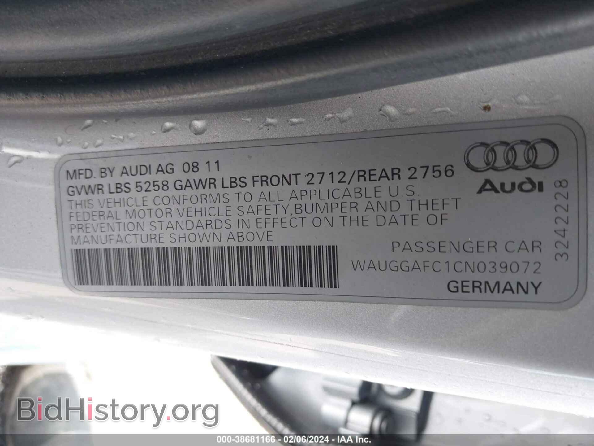 2012 AUDI A6 - VIN: WAUGGAFC1CN039072 - Фото 9