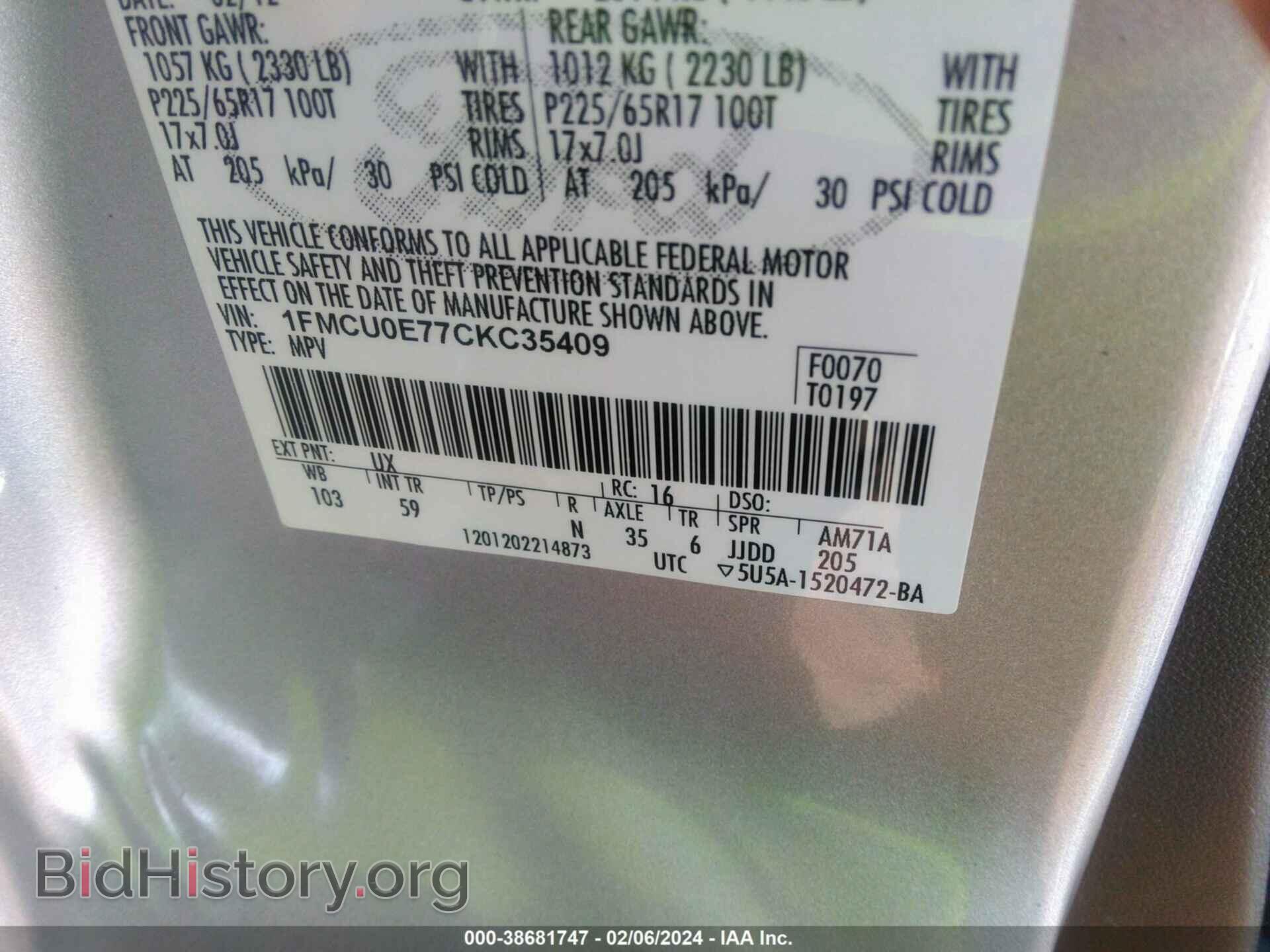 2012 FORD ESCAPE - VIN: 1FMCU0E77CKC35409 - Фото 9
