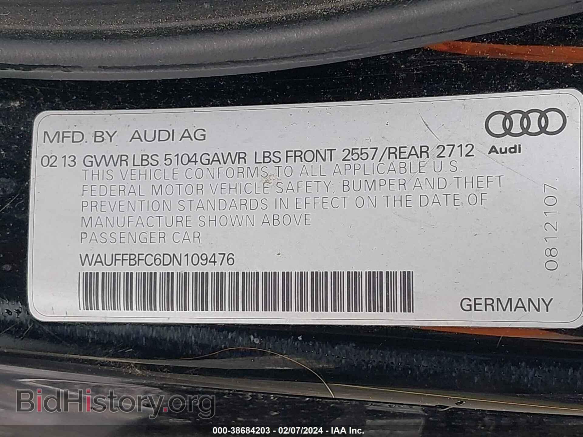 2013 AUDI A6 - VIN: WAUFFBFC6DN109476 - Фото 9