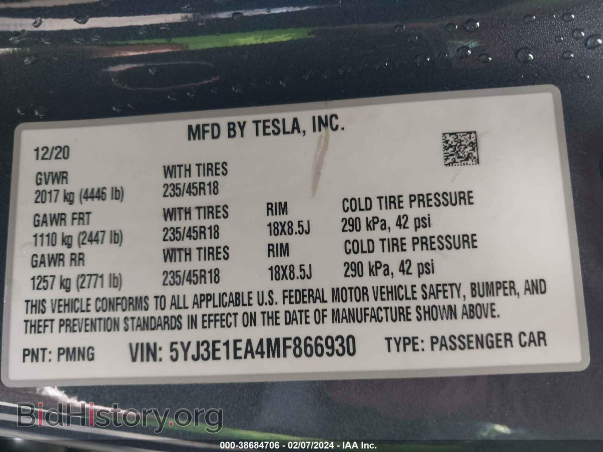 2021 TESLA MODEL 3 - VIN: 5YJ3E1EA4MF866930 - Фото 9