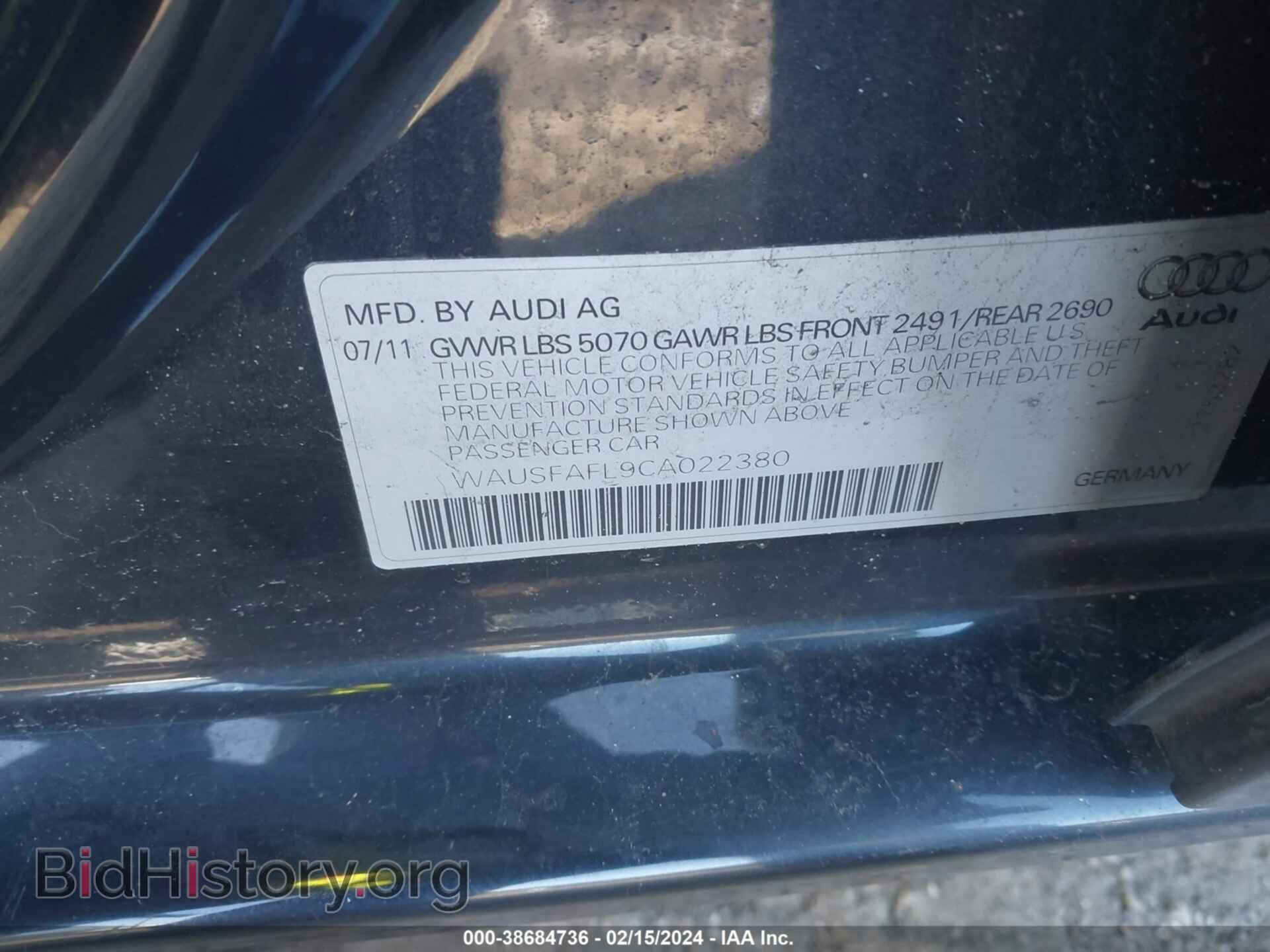 2012 AUDI A4 - VIN: WAUSFAFL9CA022380 - Photo 9