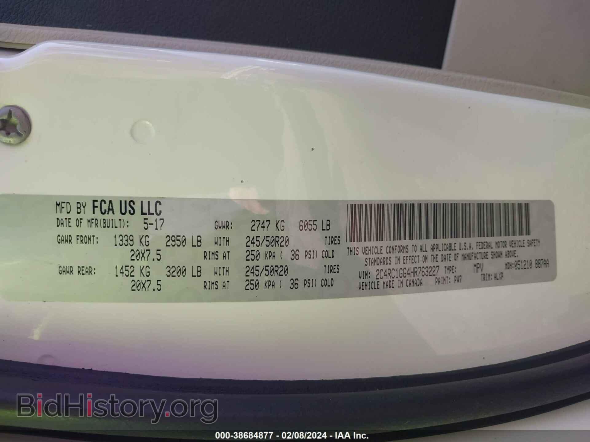 2017 CHRYSLER PACIFICA - VIN: 2C4RC1GG4HR763227 - Фото 9