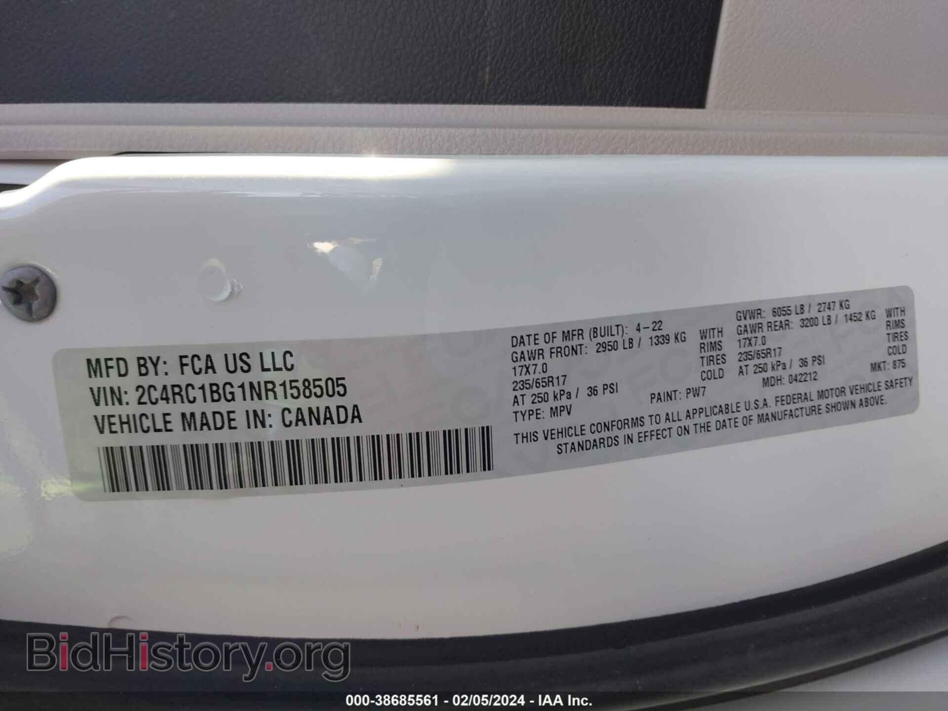 2022 CHRYSLER PACIFICA - VIN: 2C4RC1BG1NR158505 - Фото 9