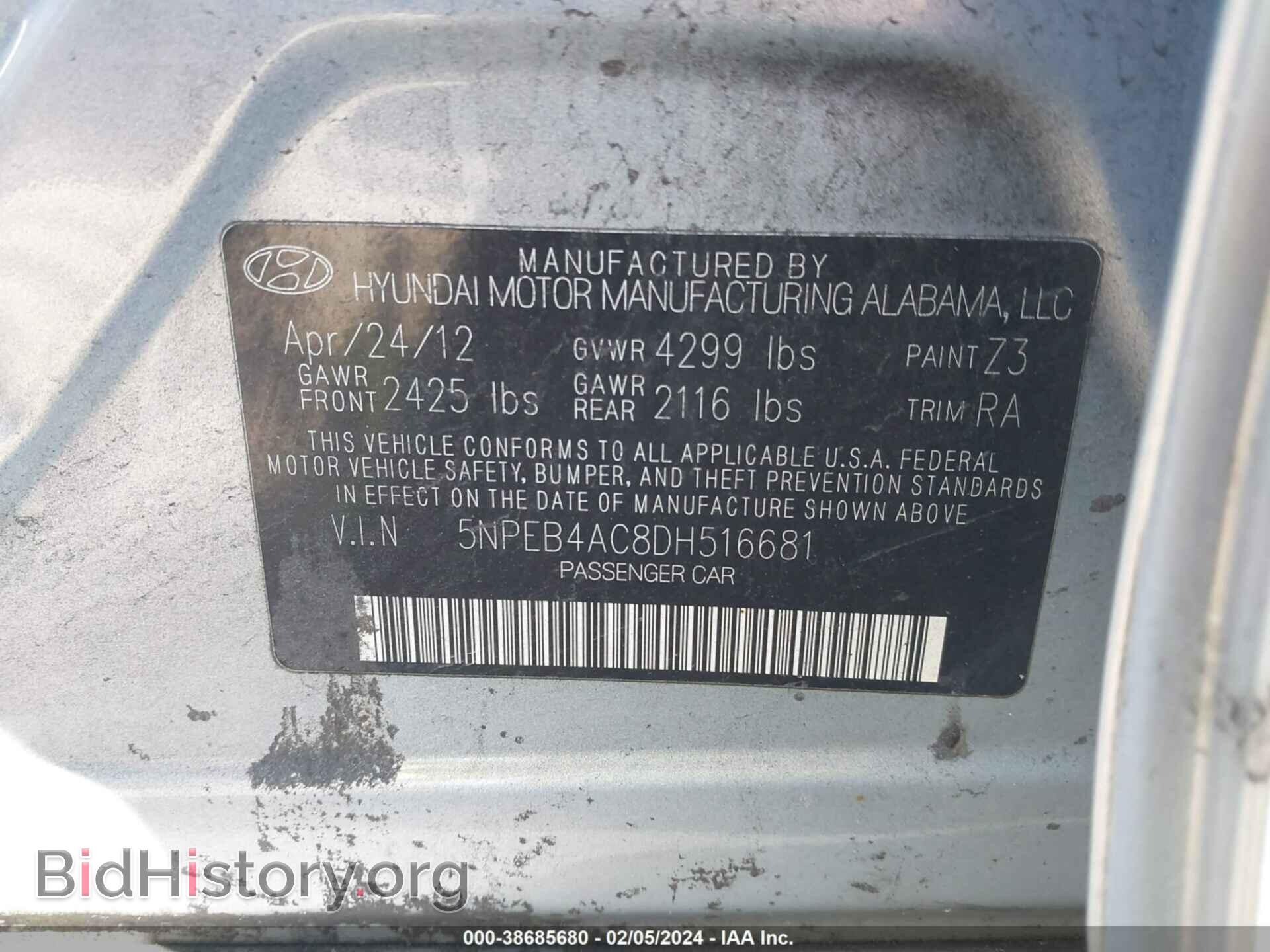 2013 HYUNDAI SONATA - VIN: 5NPEB4AC8DH516681 - Фото 9