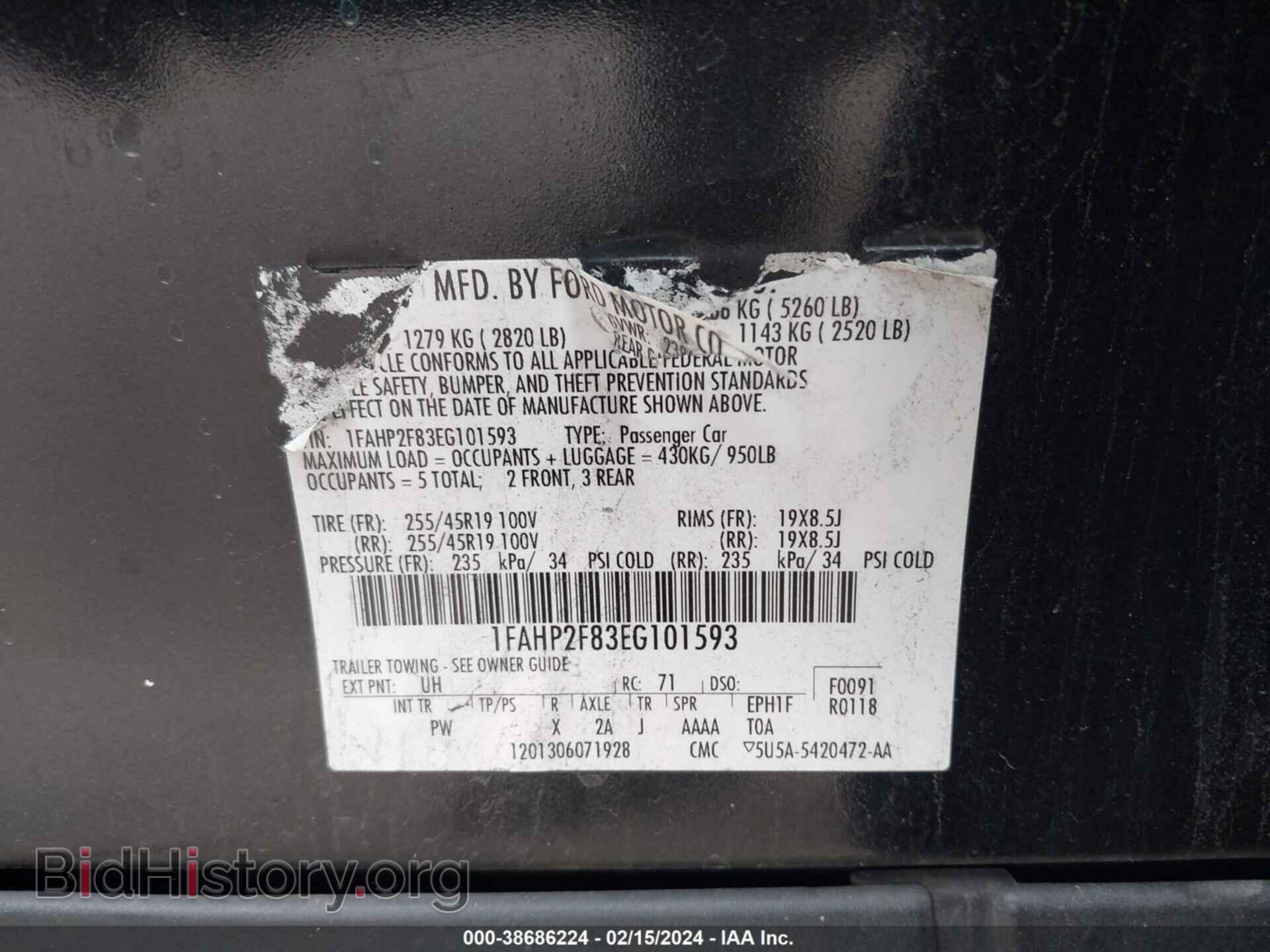 2014 FORD TAURUS - VIN: 1FAHP2F83EG101593 - Photo 9