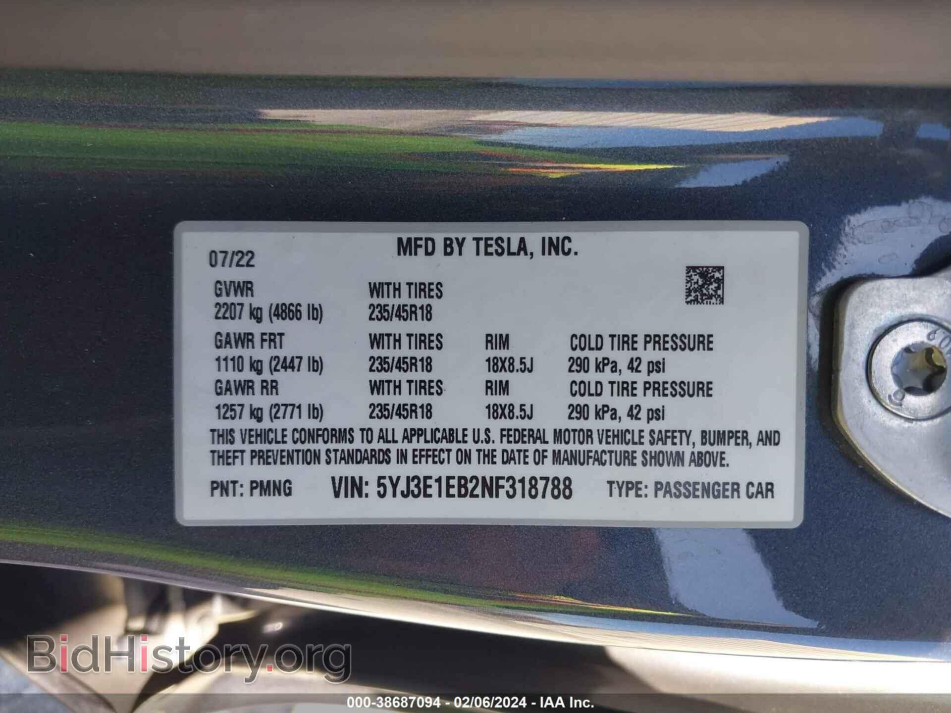 2022 TESLA MODEL 3 - VIN: 5YJ3E1EB2NF318788 - Фото 9