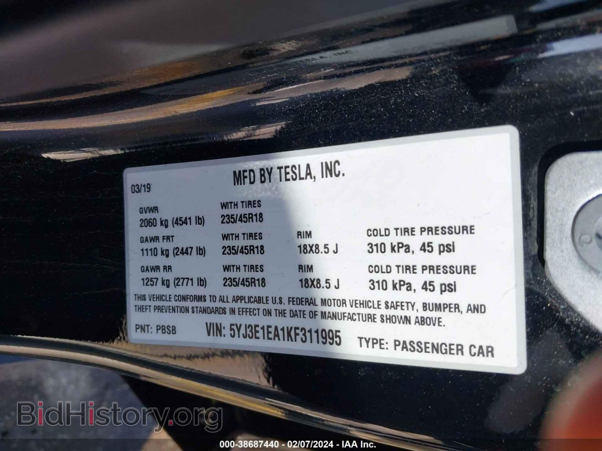 2019 TESLA MODEL 3 - VIN: 5YJ3E1EA1KF311995 - Фото 9