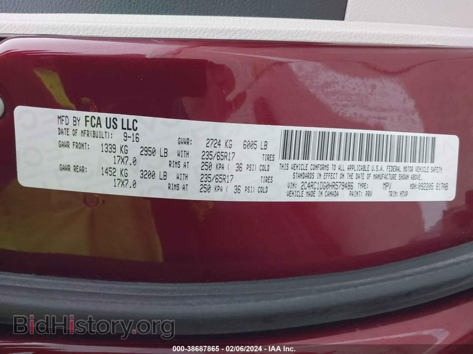 2017 CHRYSLER PACIFICA - VIN: 2C4RC1DG0HR579486 - Фото 9
