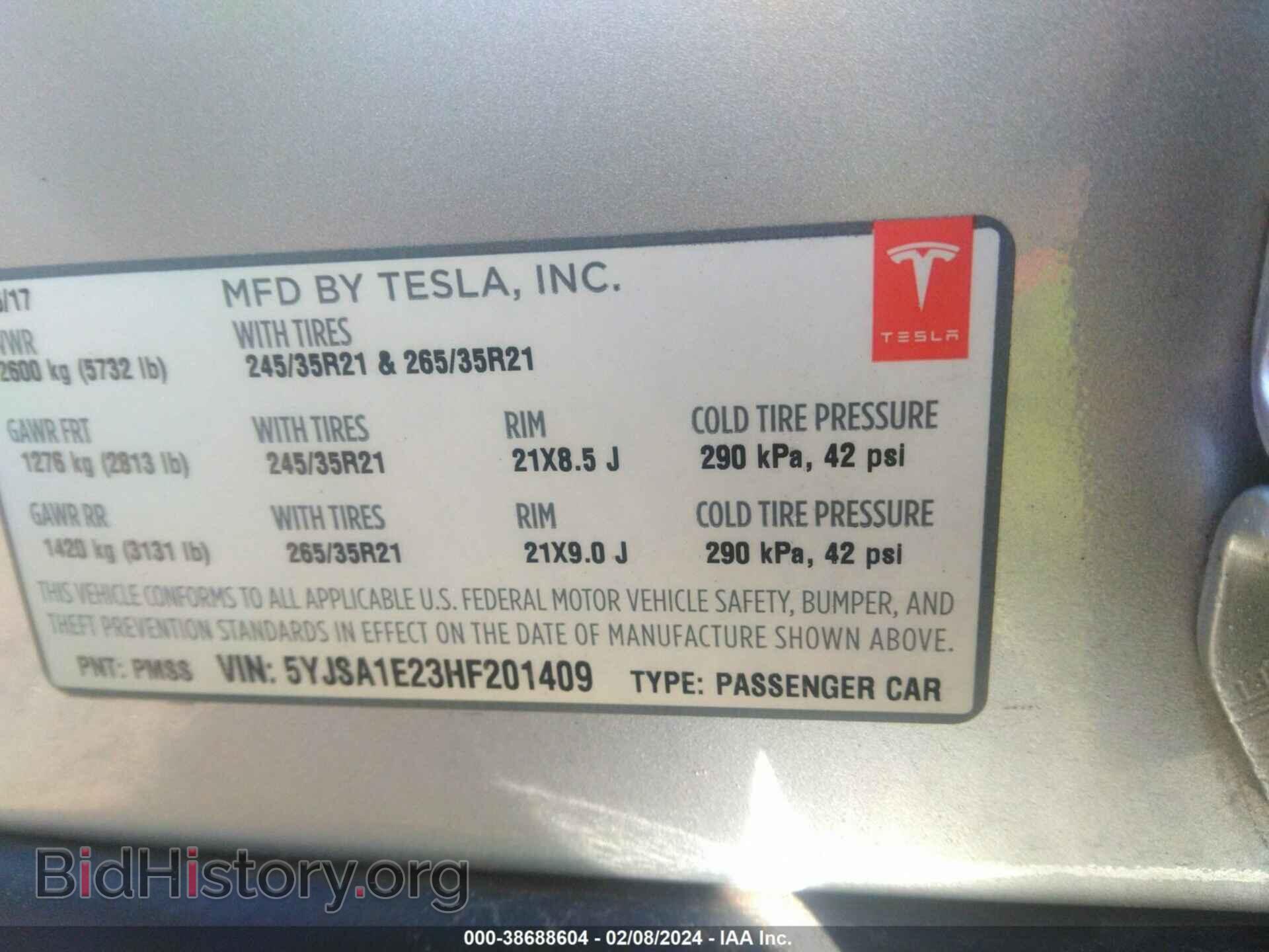 2017 TESLA MODEL S - VIN: 5YJSA1E23HF201409 - Photo 9