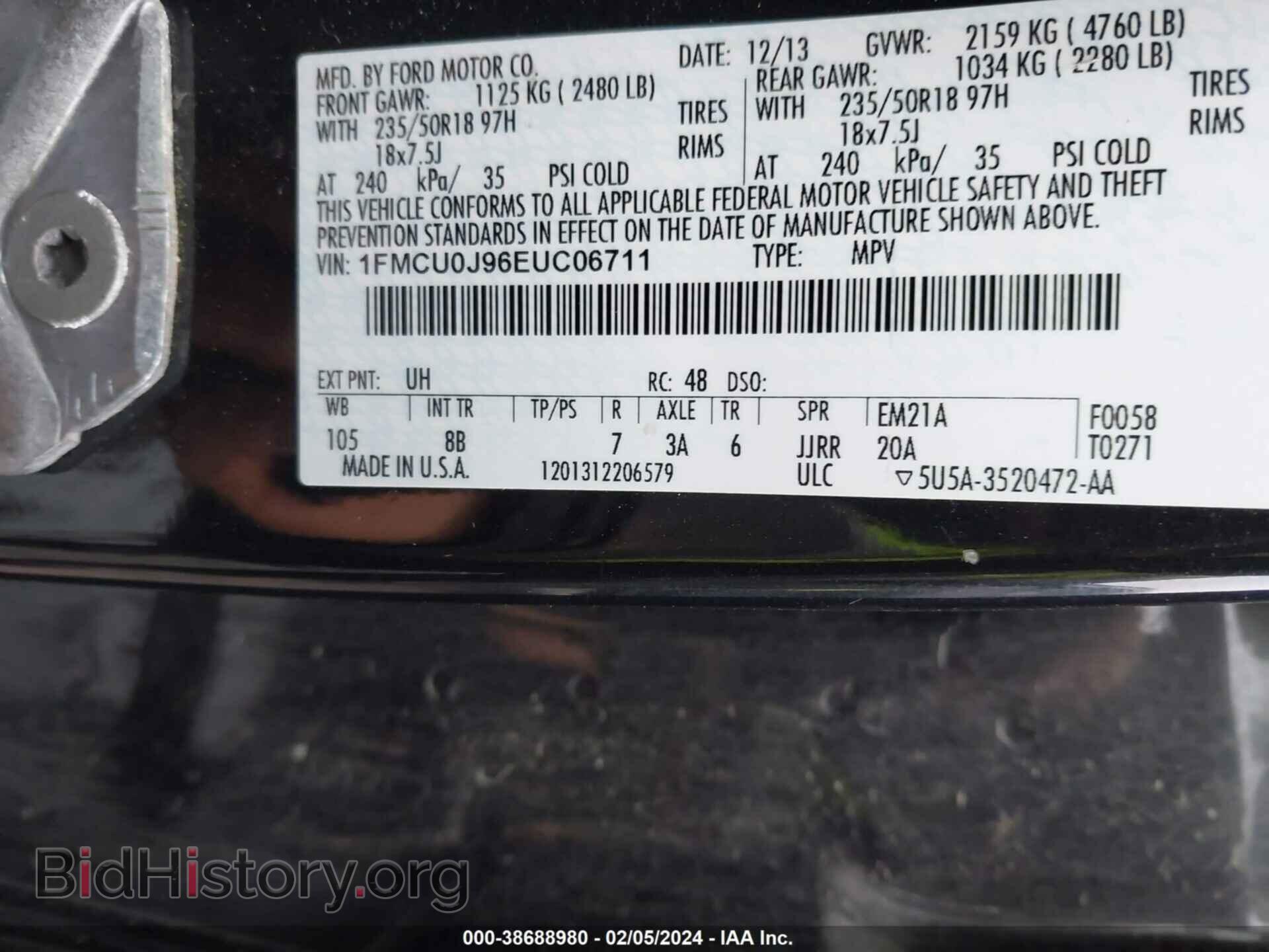 2014 FORD ESCAPE - VIN: 1FMCU0J96EUC06711 - Photo 9