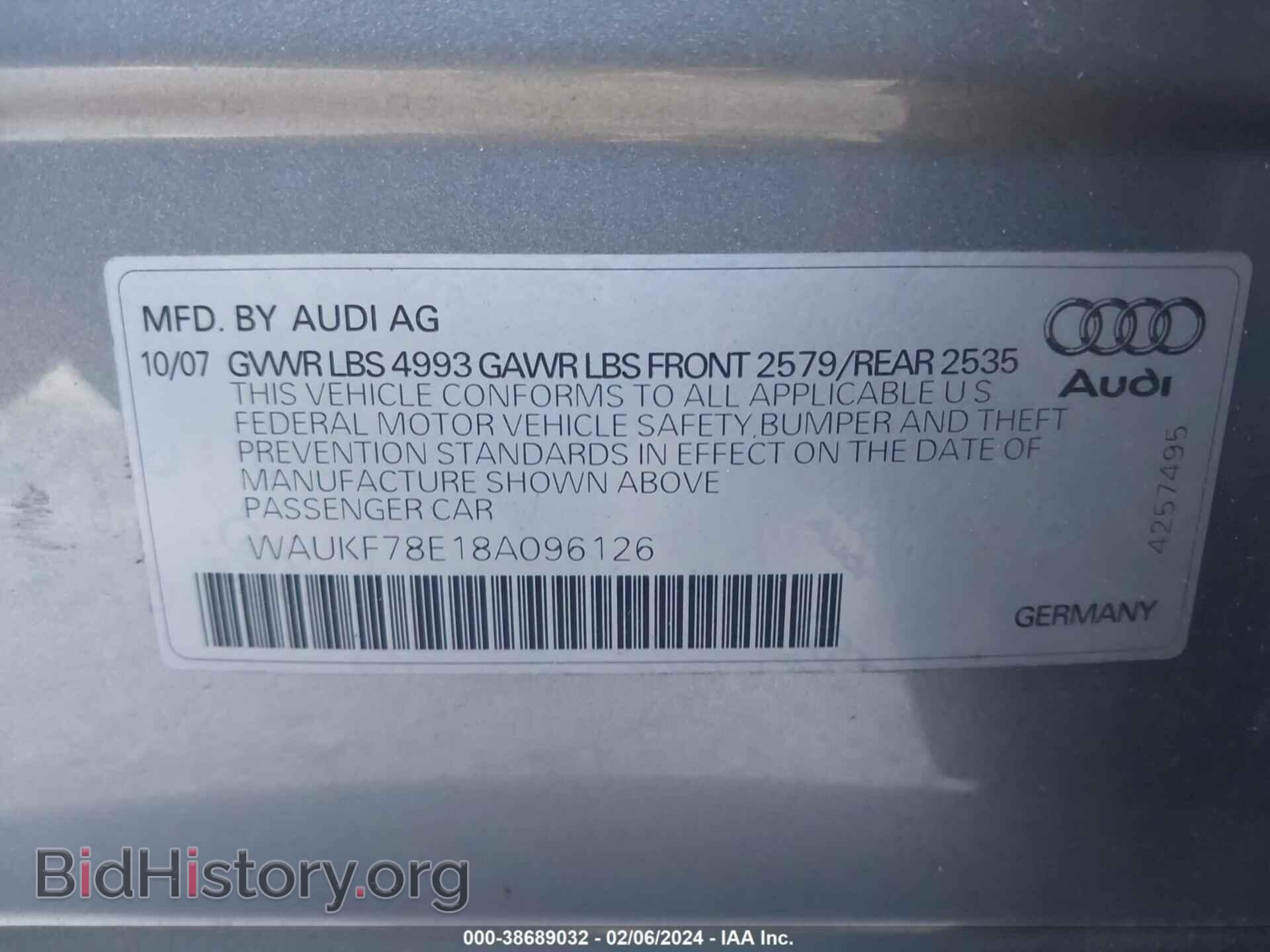 2008 AUDI A4 - VIN: WAUKF78E18A096126 - Фото 9