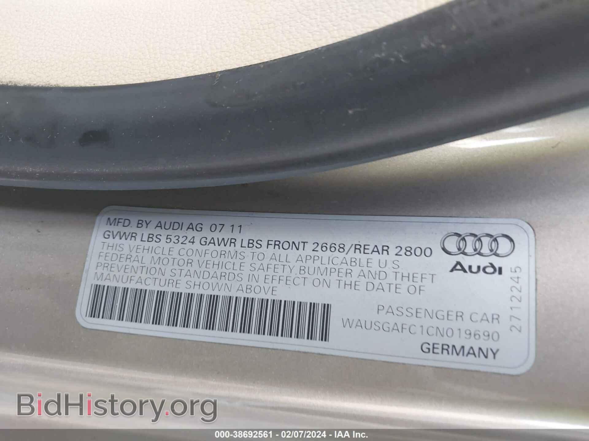 2012 AUDI A7 - VIN: WAUSGAFC1CN019690 - Фото 9
