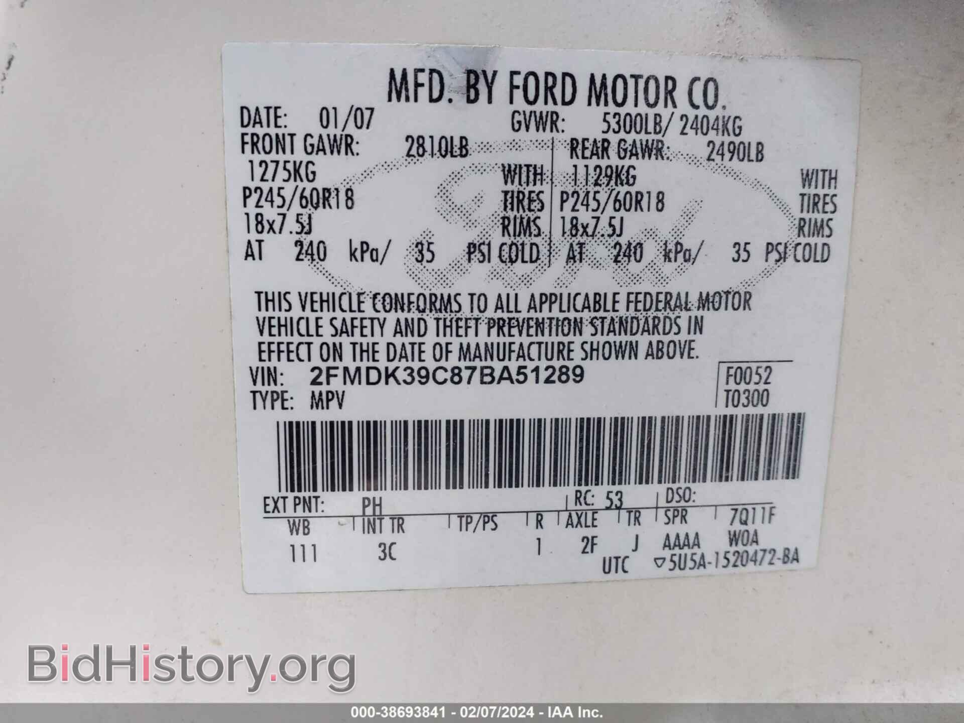2007 FORD EDGE - VIN: 2FMDK39C87BA51289 - Photo 9