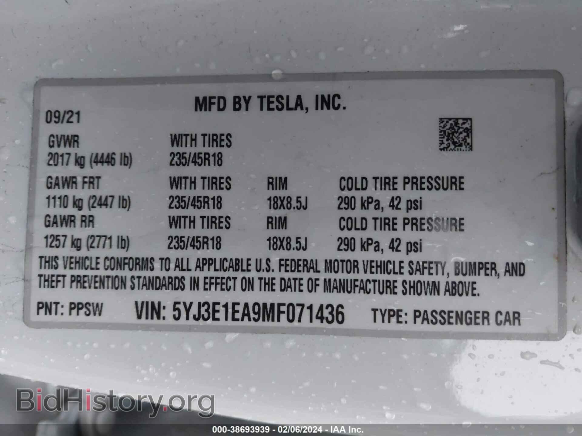 2021 TESLA MODEL 3 - VIN: 5YJ3E1EA9MF071436 - Фото 9