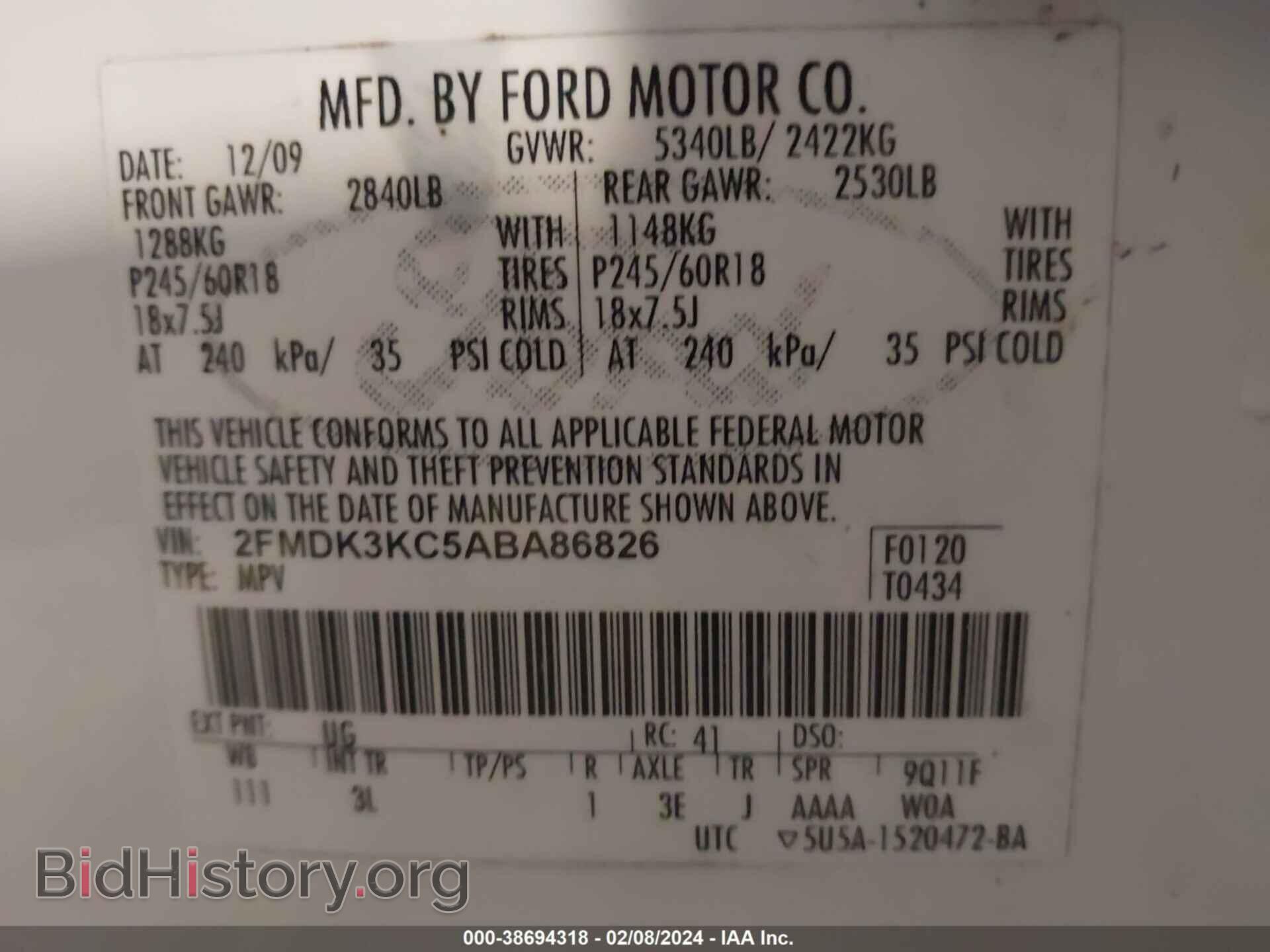 2010 FORD EDGE - VIN: 2FMDK3KC5ABA86826 - Фото 9