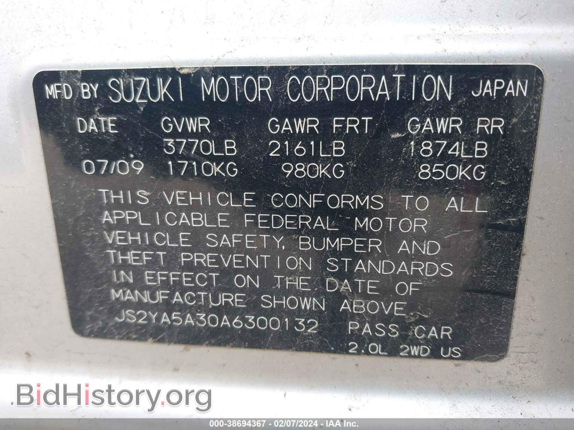2010 SUZUKI SX4 - VIN: JS2YA5A30A6300132 - Фото 9