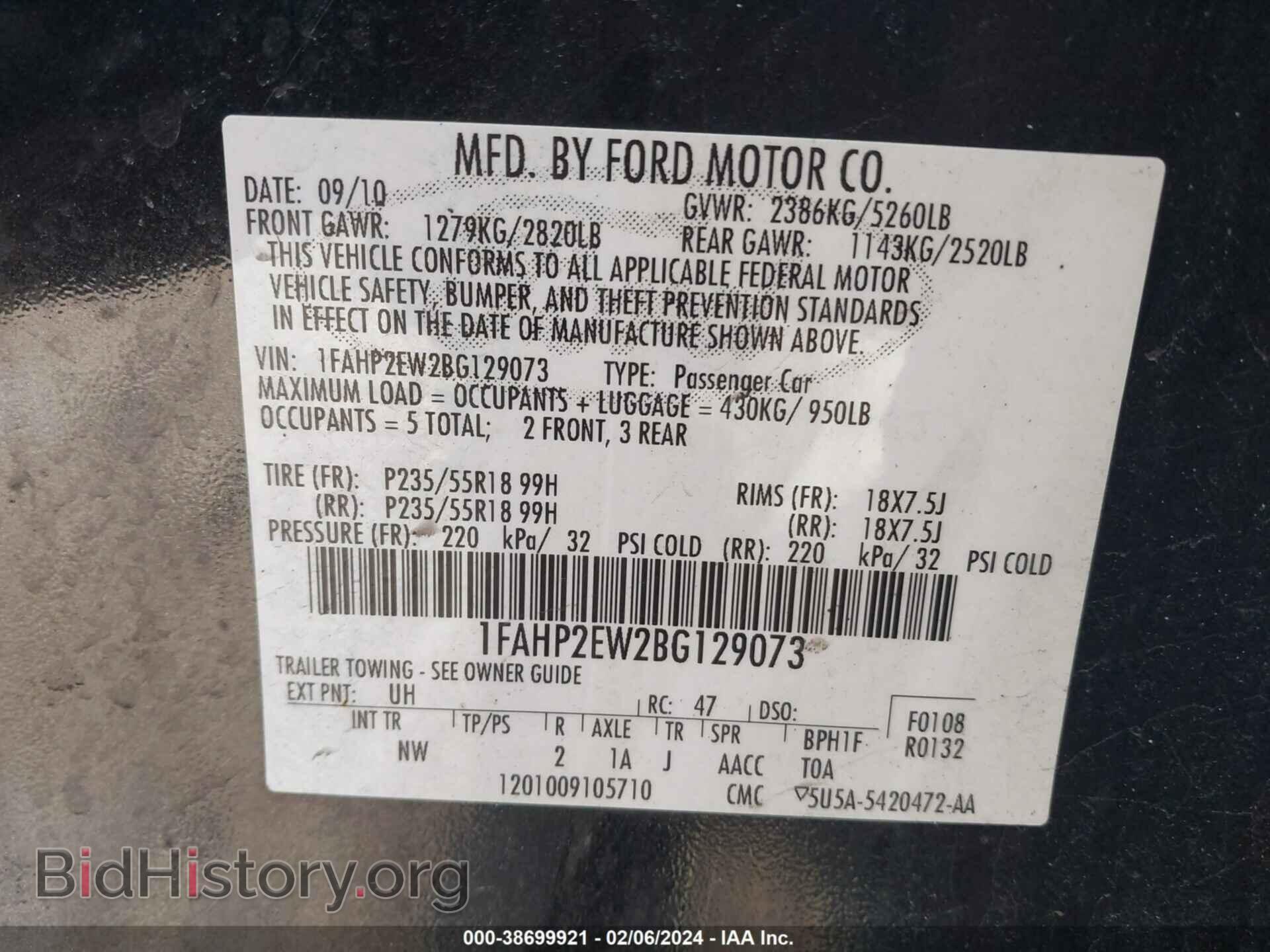 2011 FORD TAURUS - VIN: 1FAHP2EW2BG129073 - Photo 9