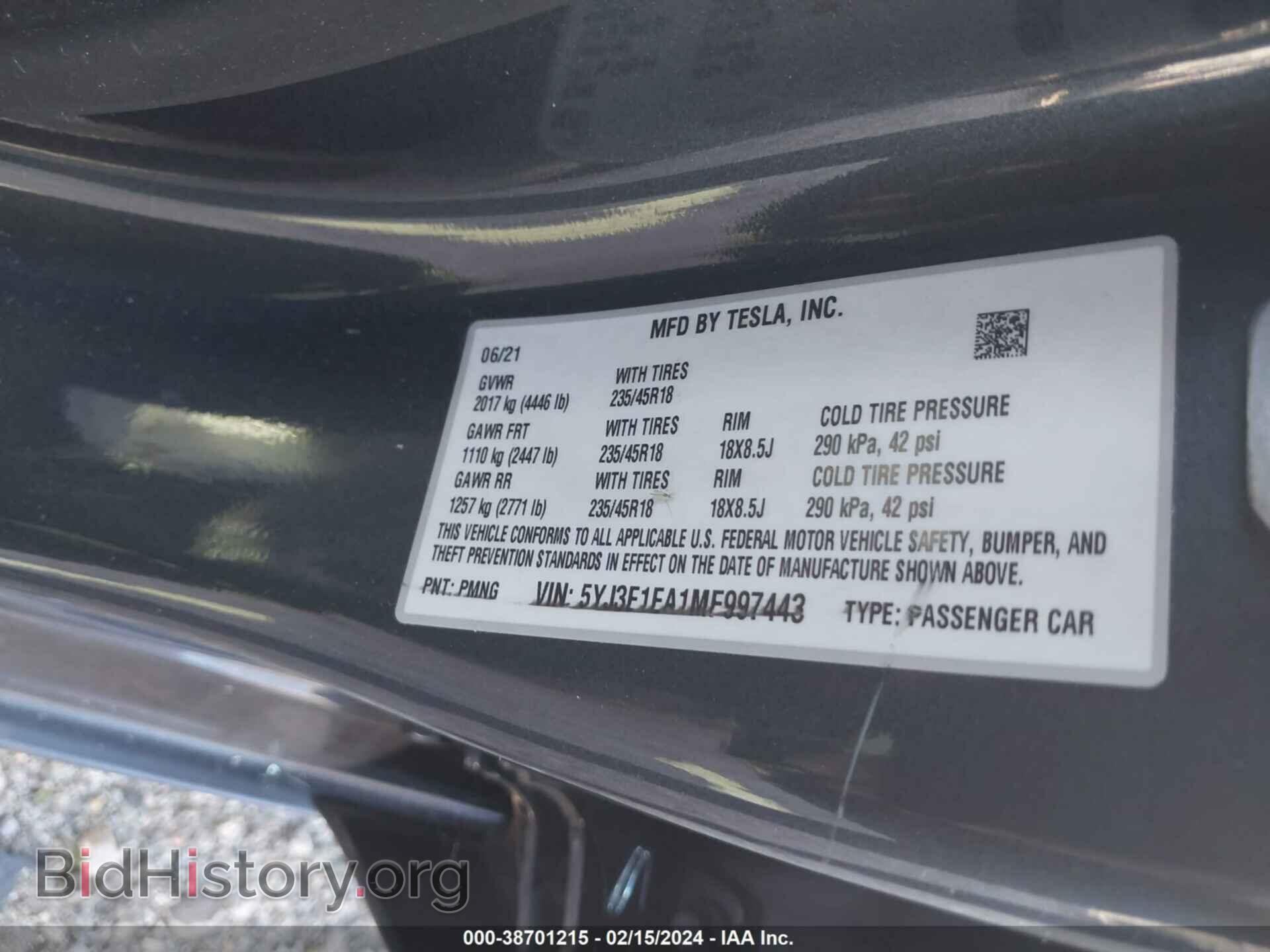 2021 TESLA MODEL 3 - VIN: 5YJ3E1EA1MF997443 - Фото 9