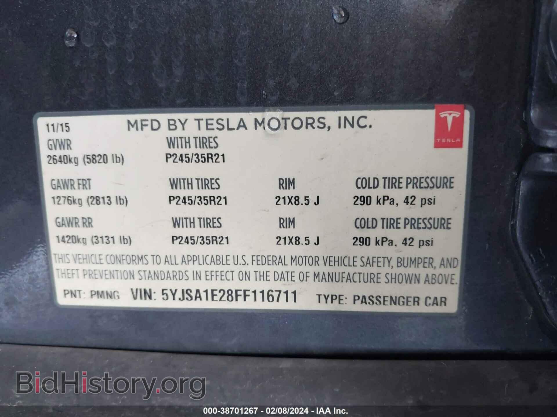 2015 TESLA MODEL S - VIN: 5YJSA1E28FF116711 - Фото 9