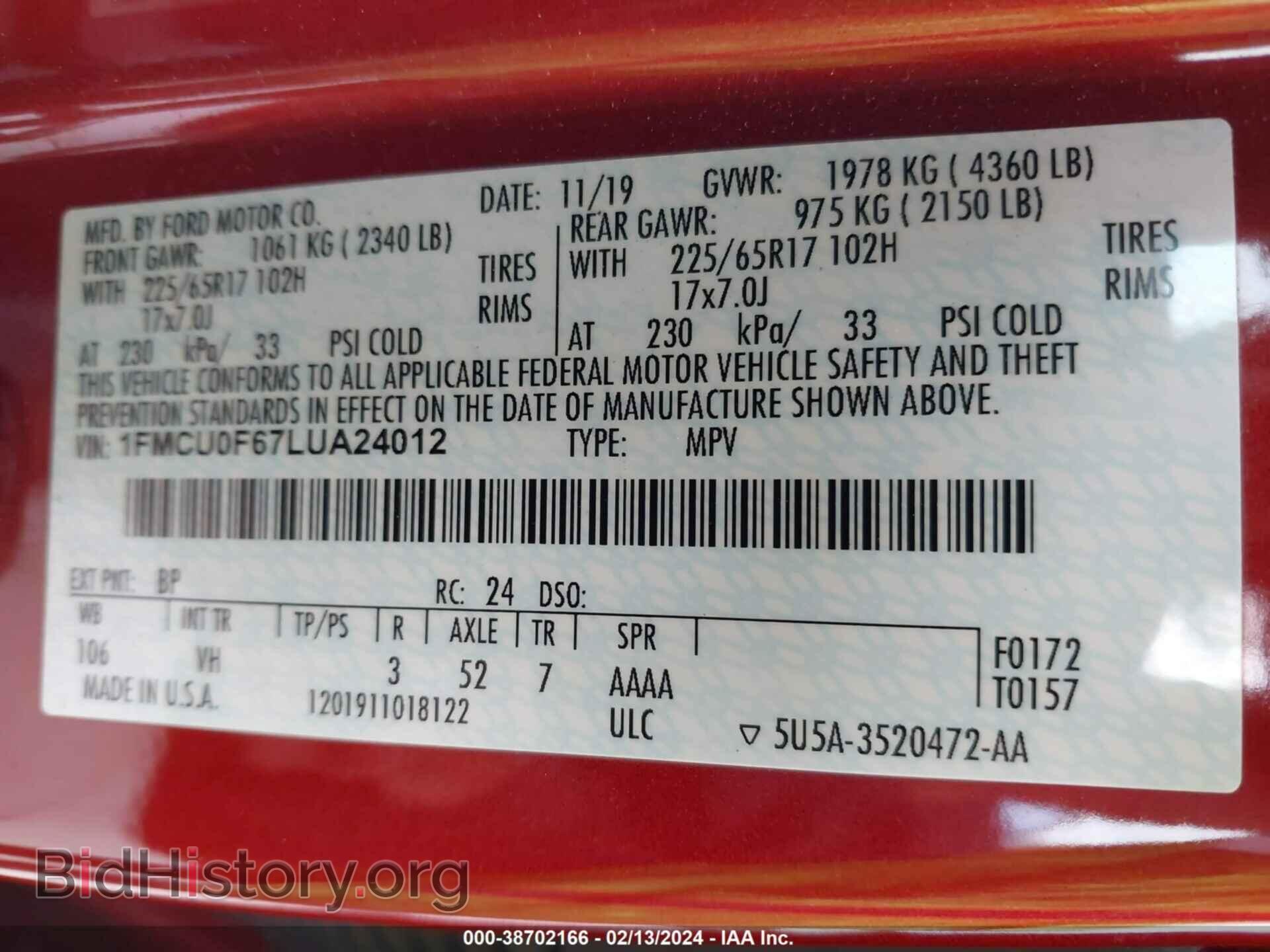 2020 FORD ESCAPE - VIN: 1FMCU0F67LUA24012 - Photo 9