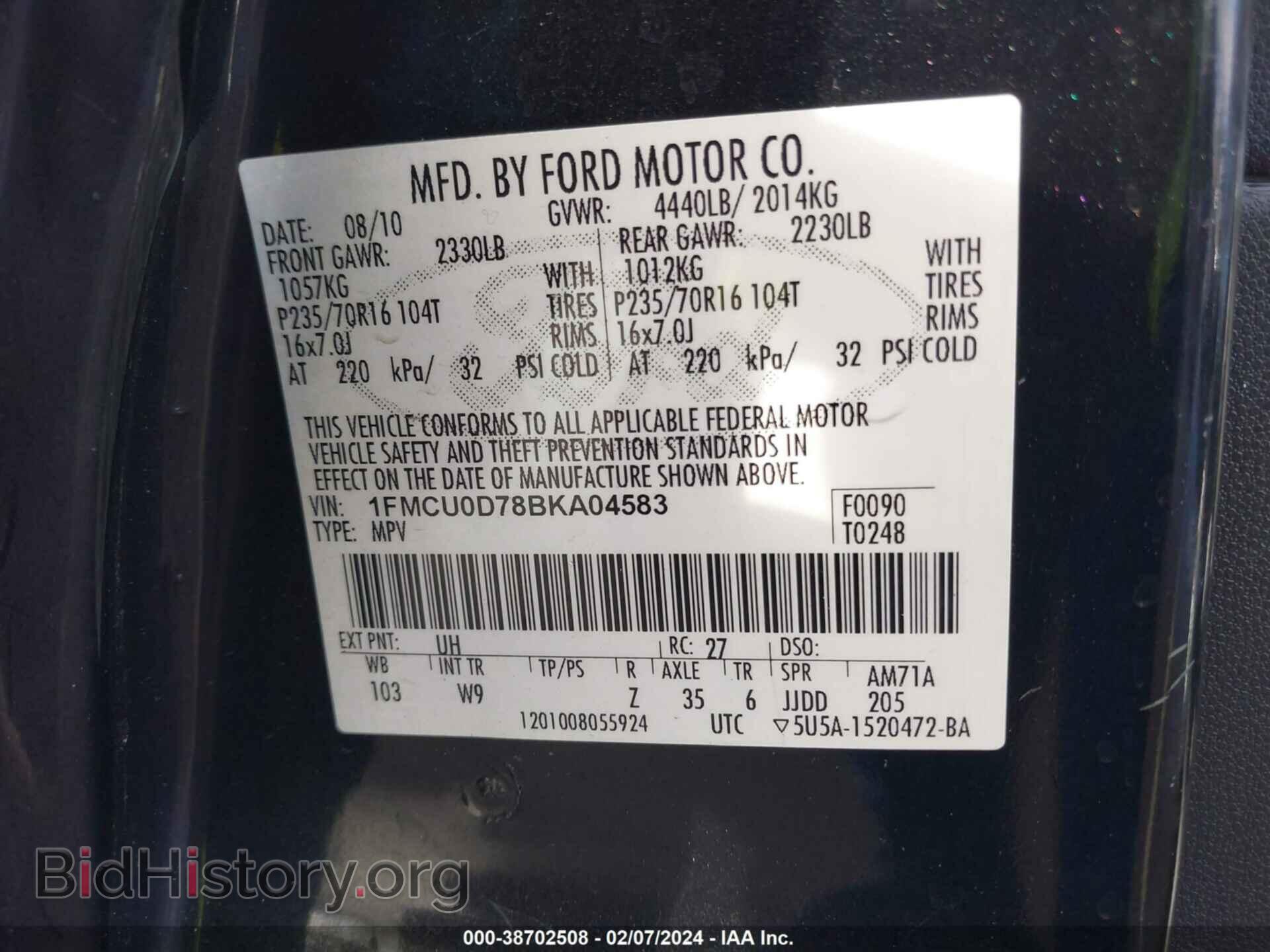 2011 FORD ESCAPE - VIN: 1FMCU0D78BKA04583 - Photo 9