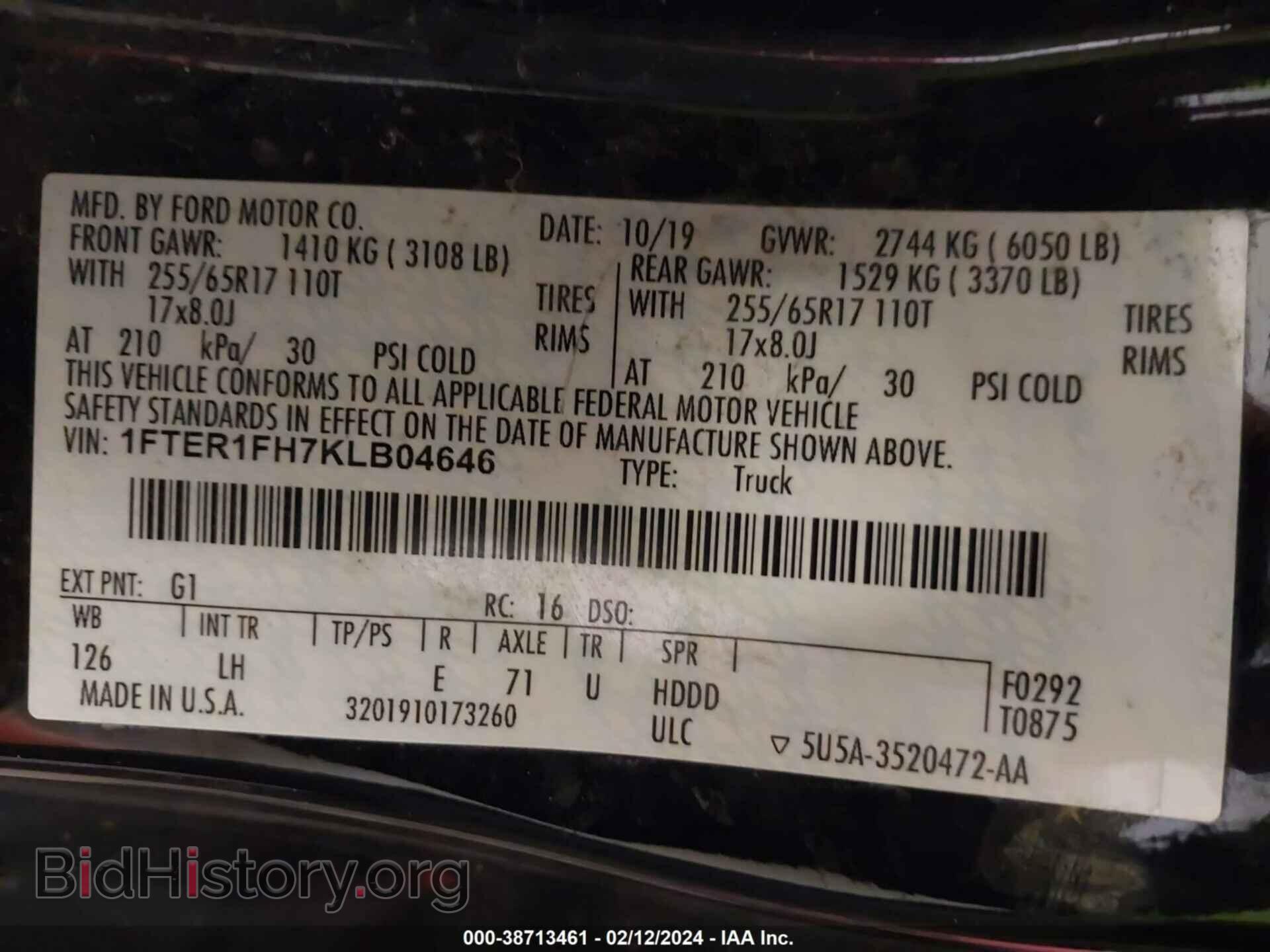 2019 FORD RANGER - VIN: 1FTER1FH7KLB04646 - Фото 9