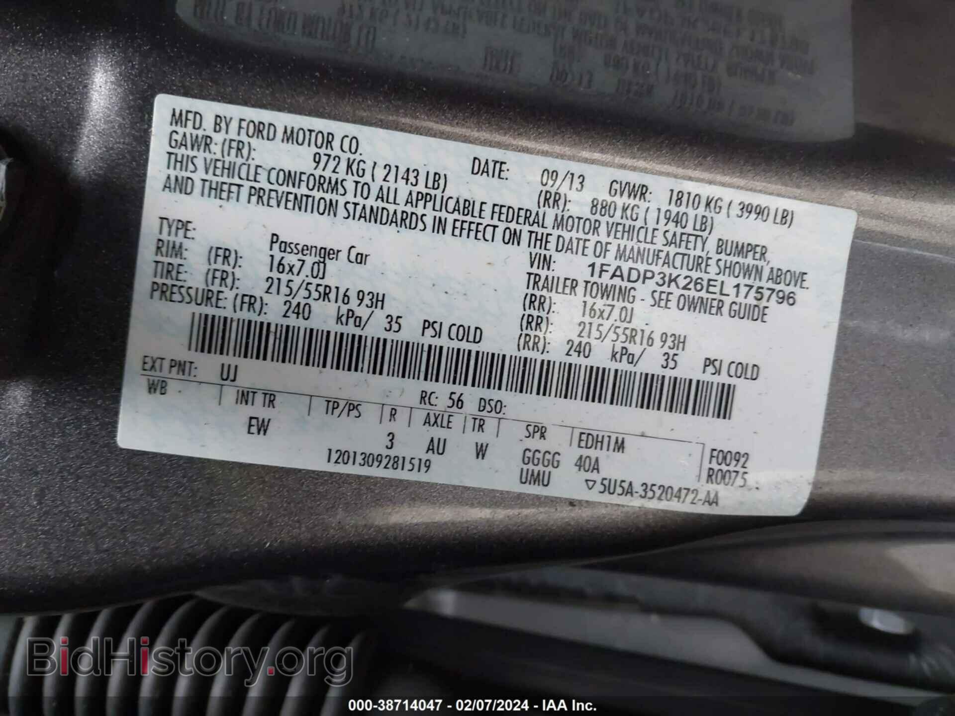 2014 FORD FOCUS - VIN: 1FADP3K26EL175796 - Фото 9
