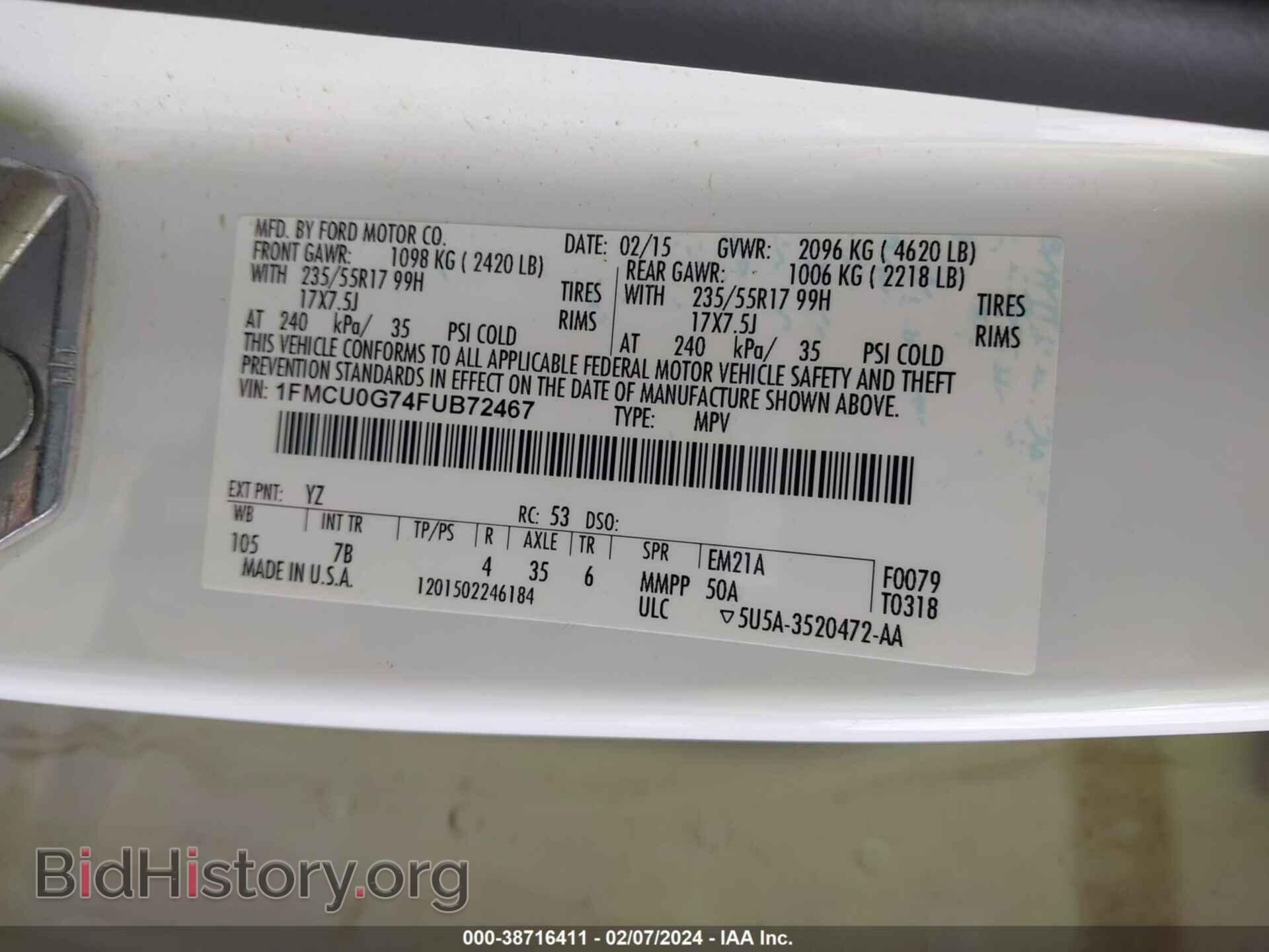 2015 FORD ESCAPE - VIN: 1FMCU0G74FUB72467 - Фото 9