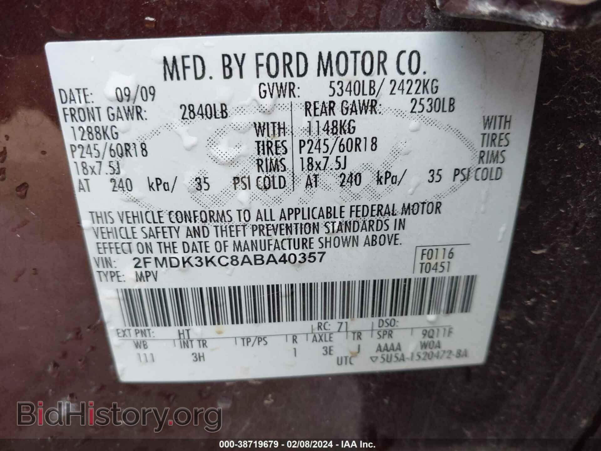 2010 FORD EDGE - VIN: 2FMDK3KC8ABA40357 - Photo 9