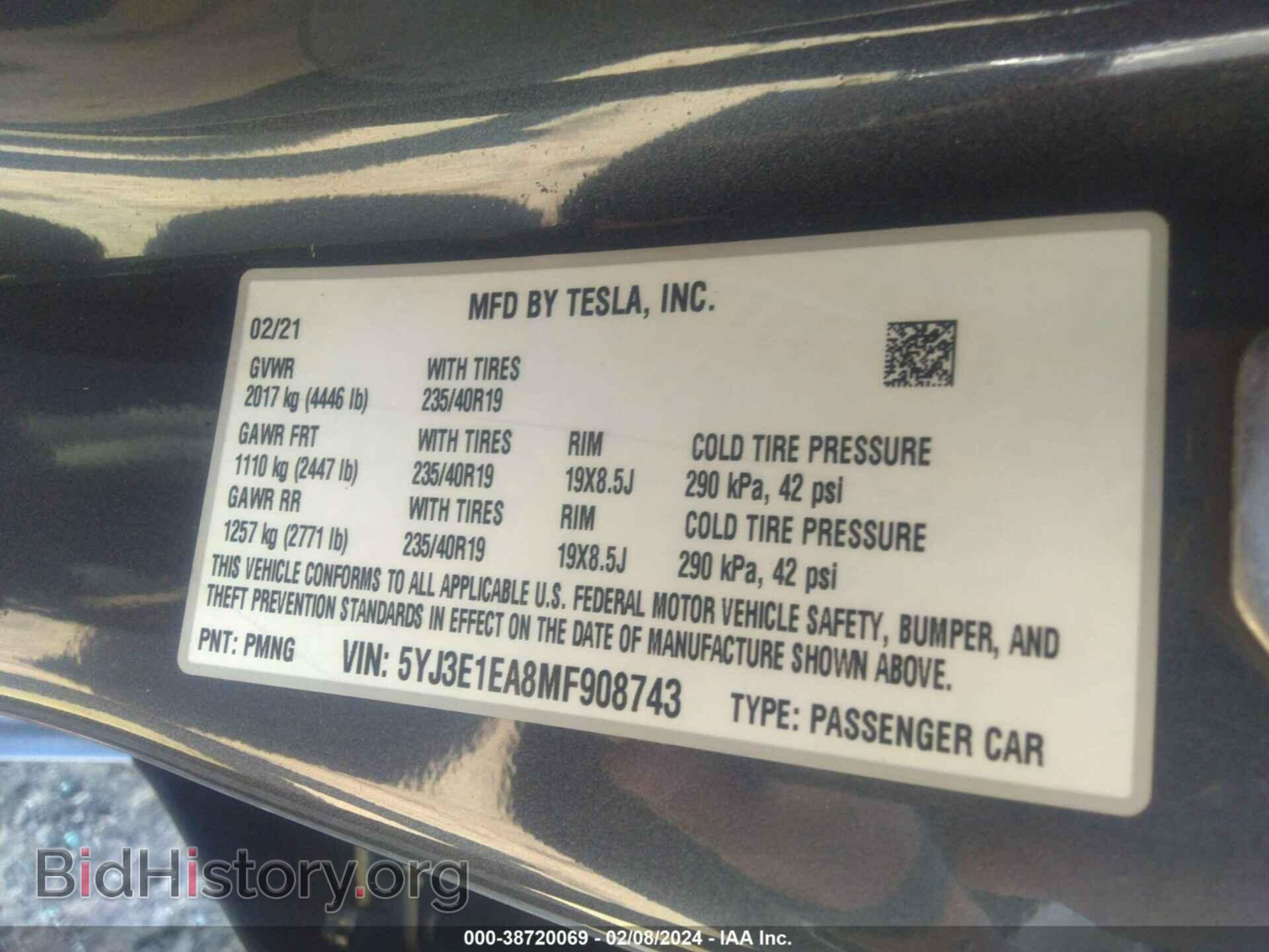 2021 TESLA MODEL 3 - VIN: 5YJ3E1EA8MF908743 - Фото 9