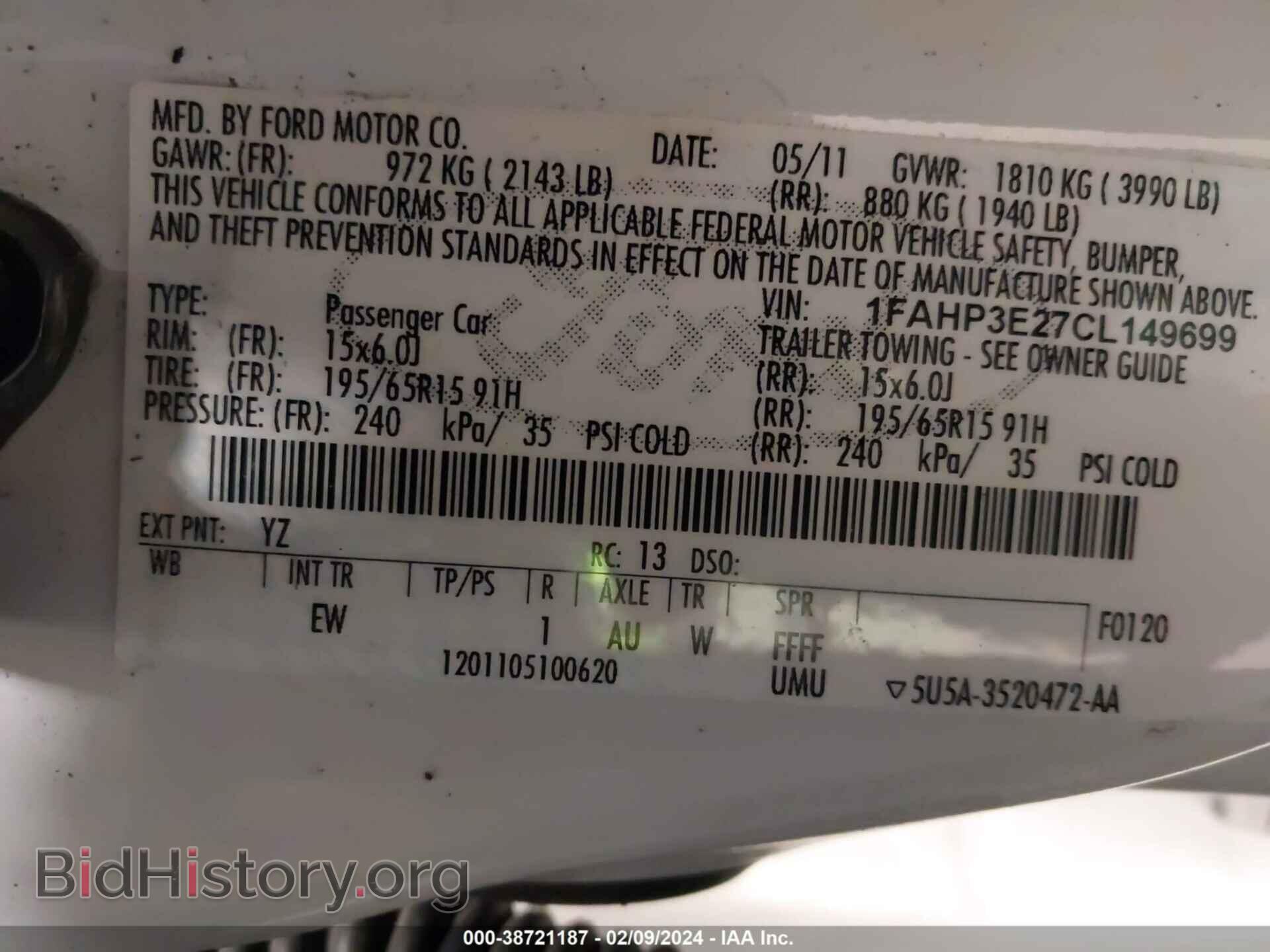 2012 FORD FOCUS - VIN: 1FAHP3E27CL149699 - Фото 9