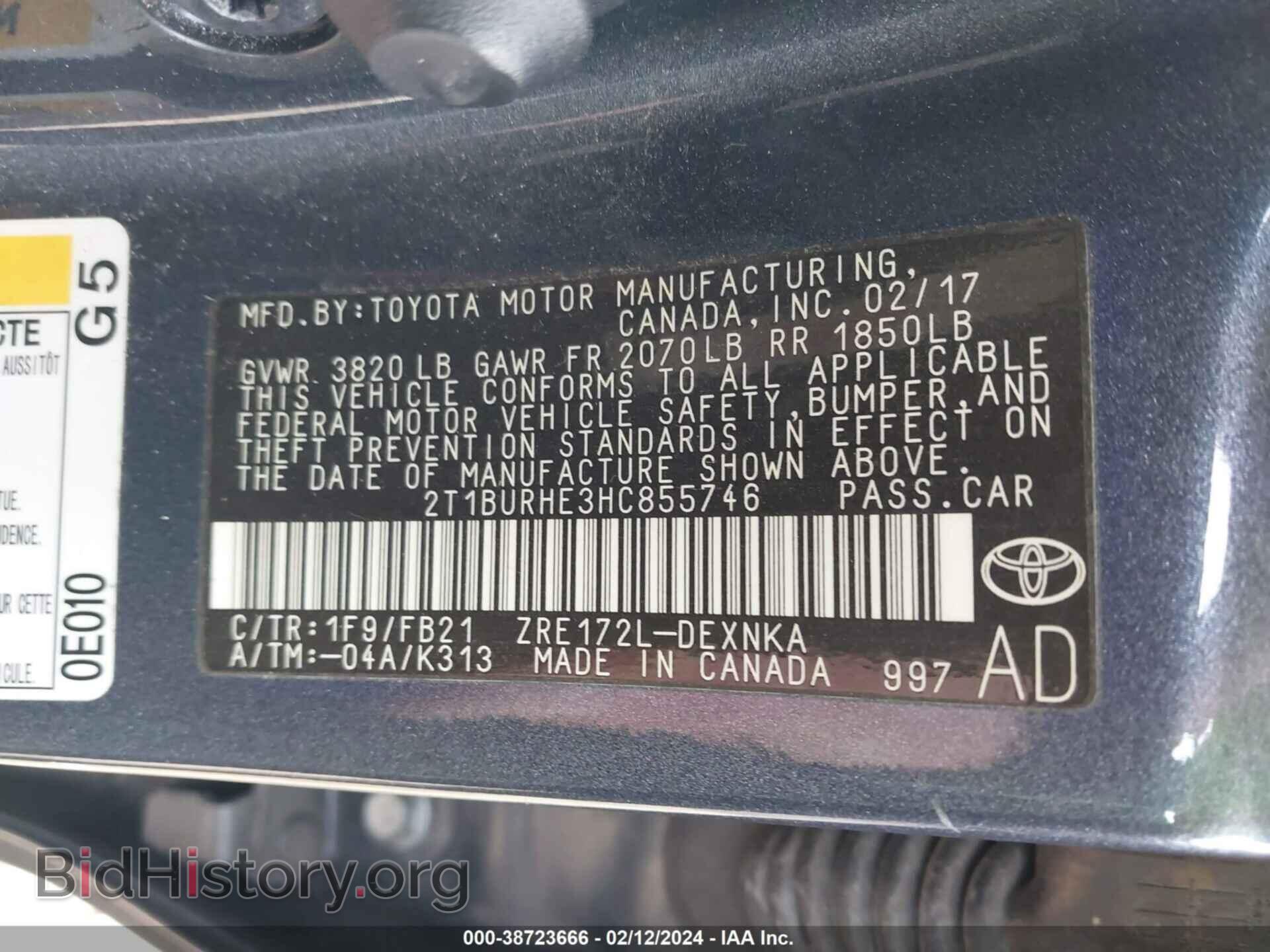 2017 TOYOTA COROLLA - VIN: 2T1BURHE3HC855746 - Фото 9