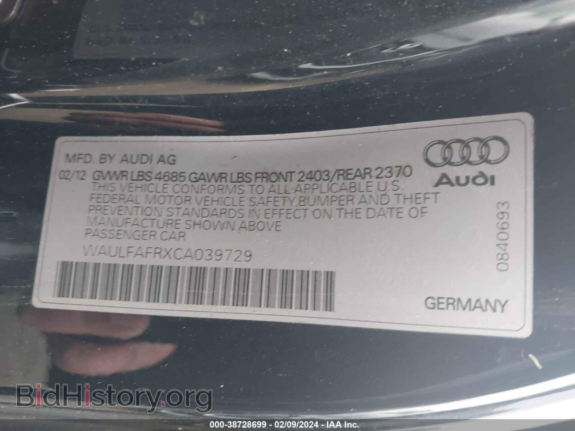 2012 AUDI A5 - VIN: WAULFAFRXCA039729 - Photo 9
