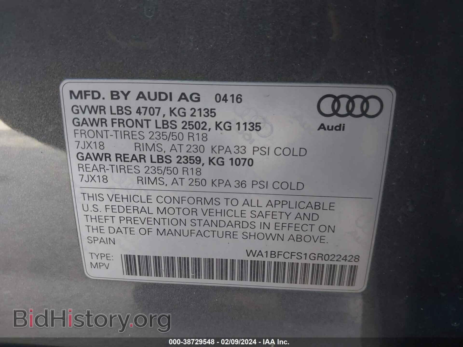 2016 AUDI Q3 - VIN: WA1BFCFS1GR022428 - Фото 9